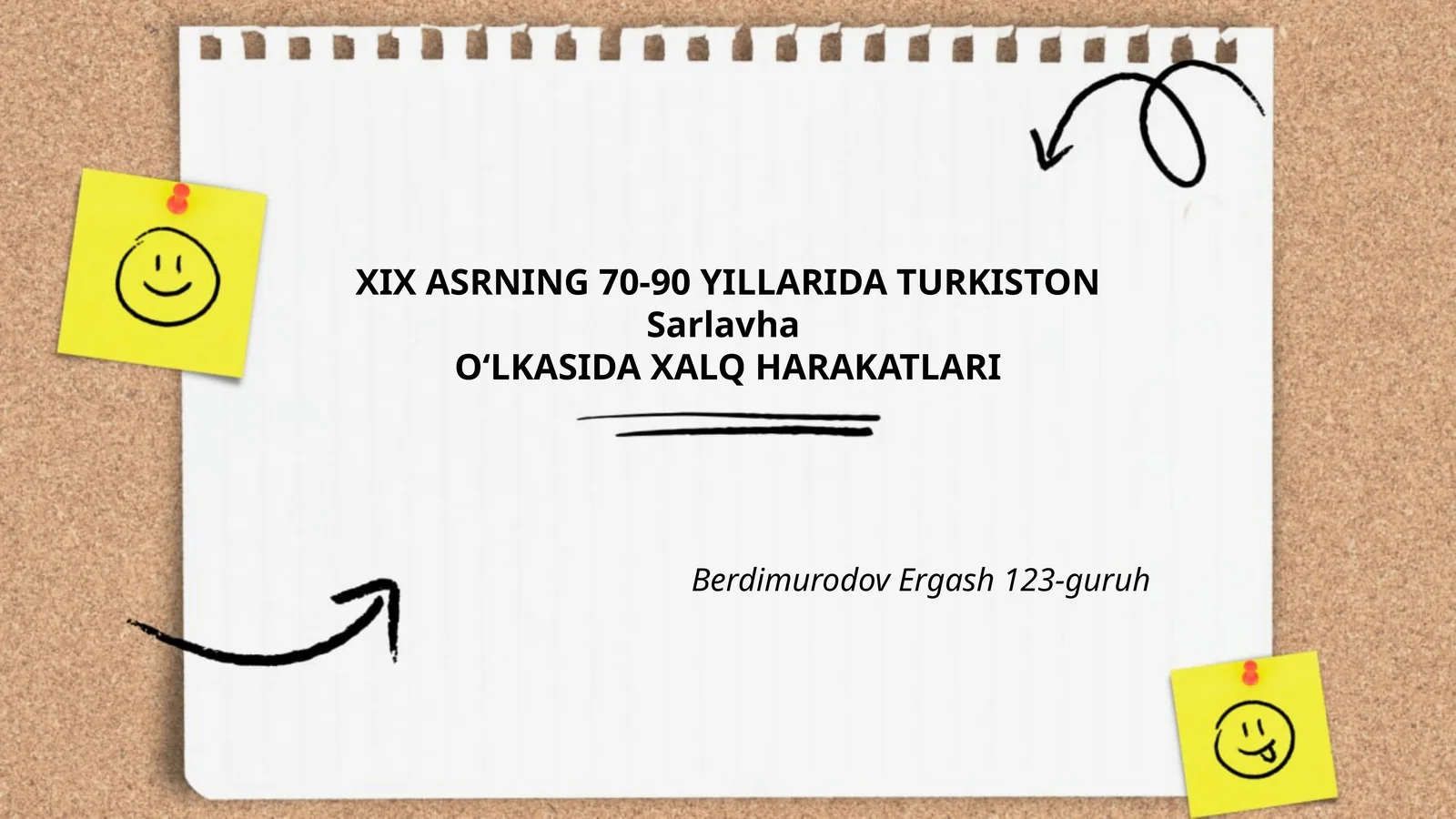 XIX ASRNING 70-90 YILLARIDA TURKISTON Sarlavha OʻLKASIDA XALQ HARAKATLARI