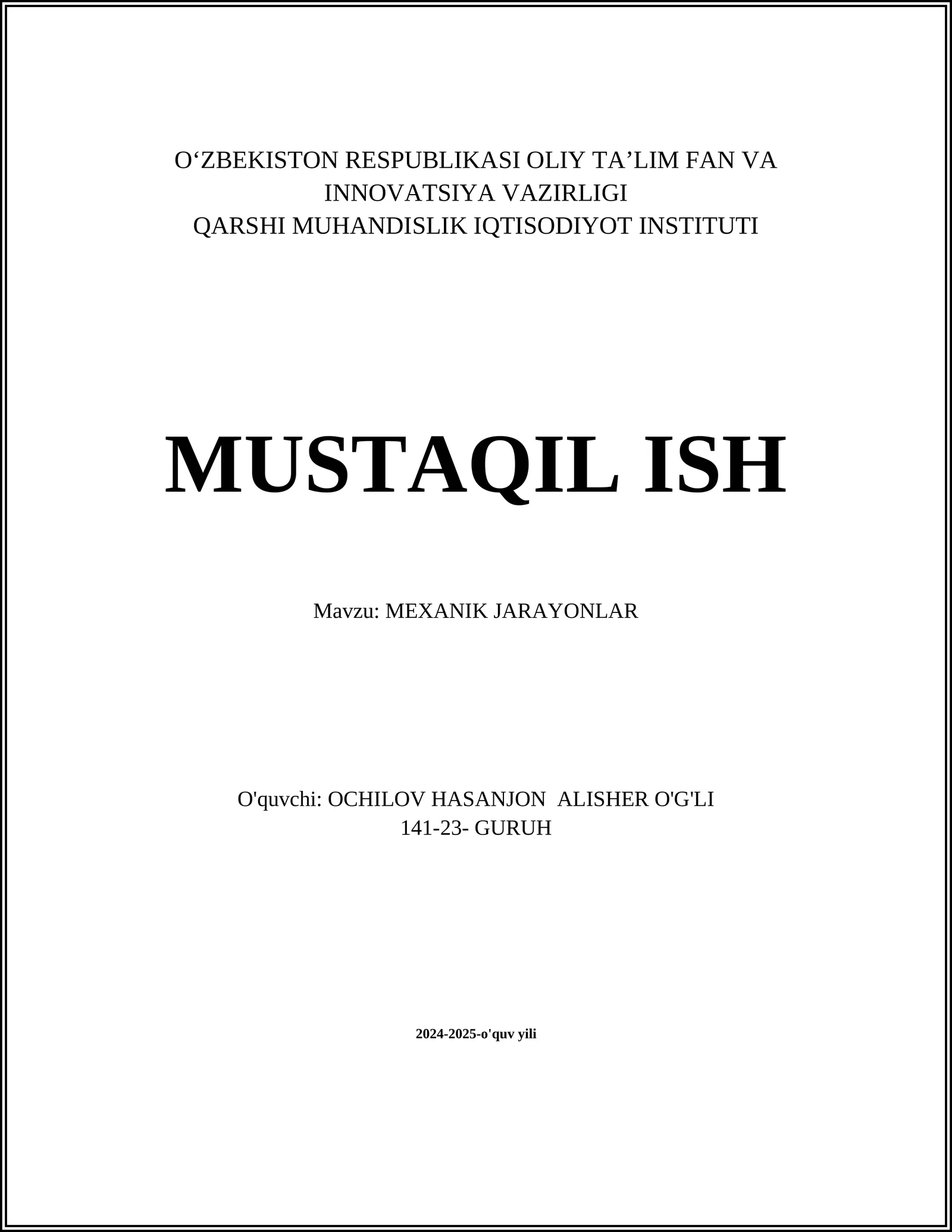 MEXANIK JARAYONLAR