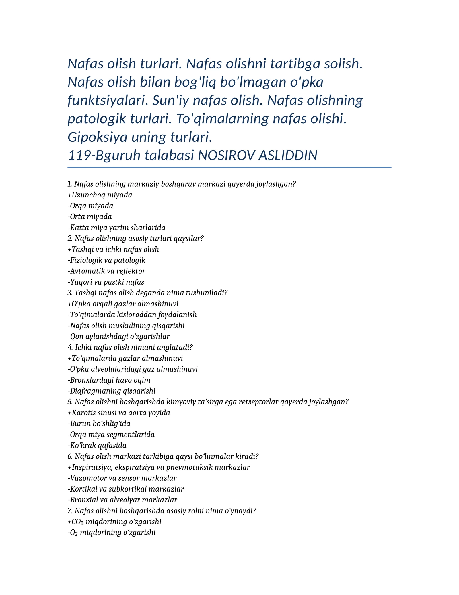Nafas olish turlari va gipoksiya