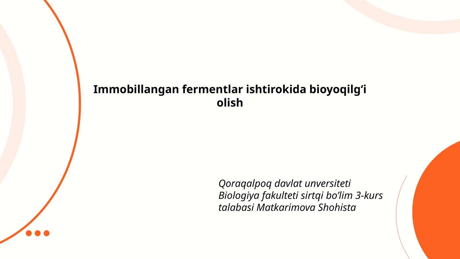 Immobillangan fermentlar ishtirokida bioyoqilg‘i olish