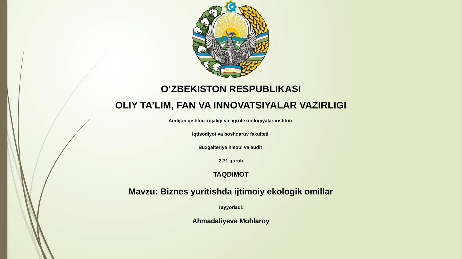 Biznes yuritishda ijtimoiy ekologik omillar