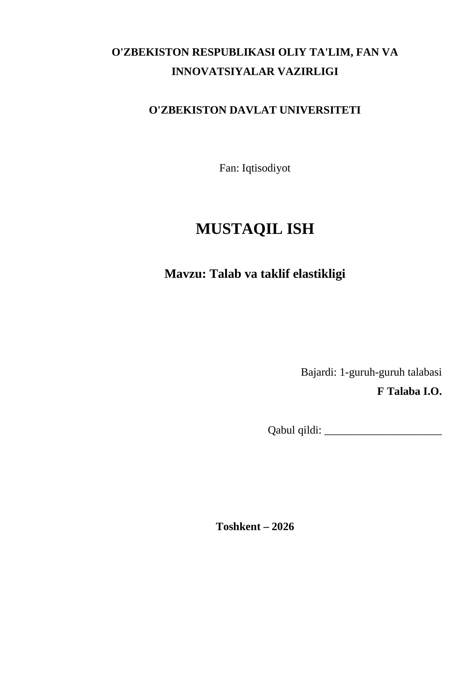 Talab va taklif elastikligi