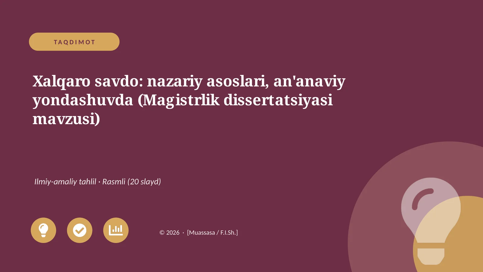 Xalqaro savdo: nazariy asoslari, an'anaviy yondashuvda (Magistrlik dissertatsiyasi mavzusi)