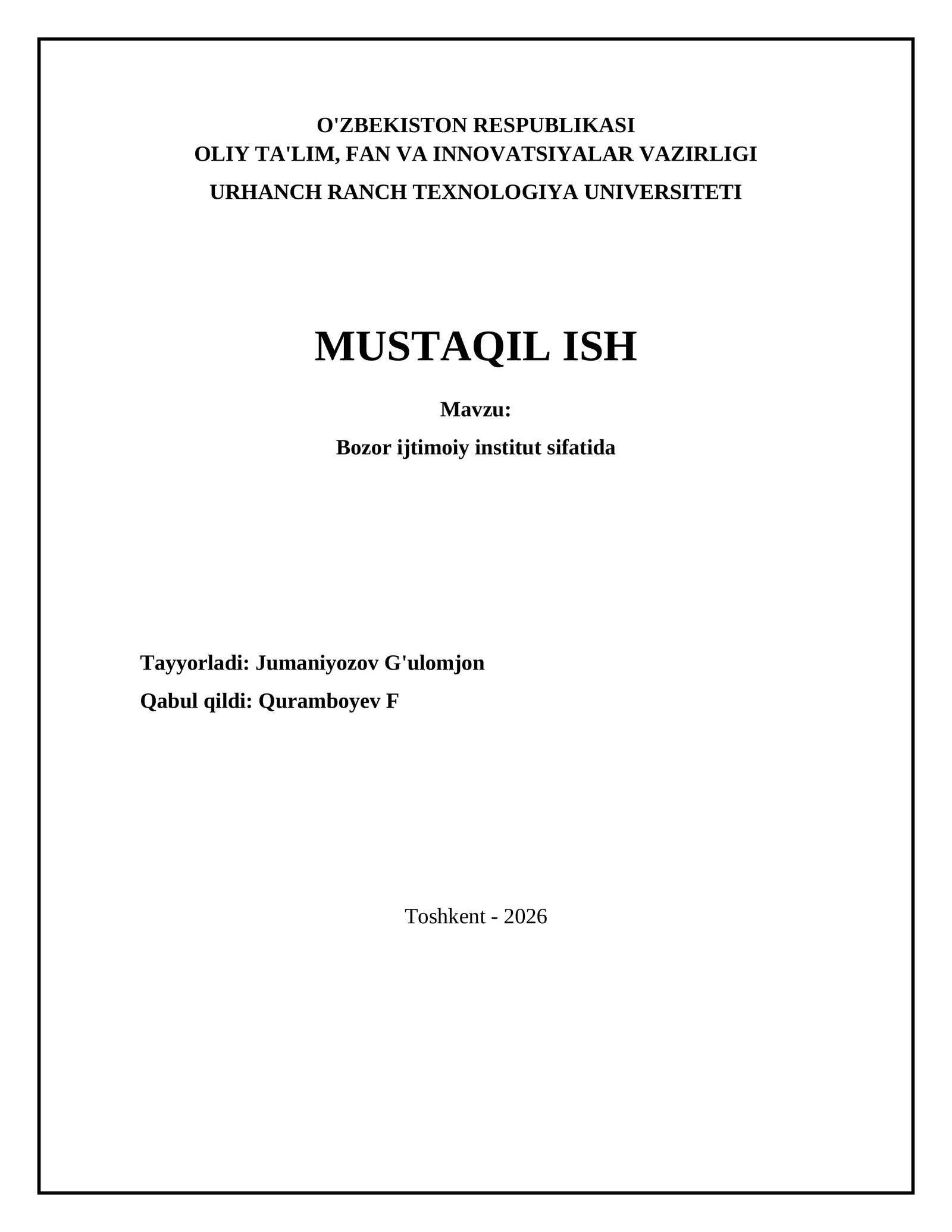 Bozor ijtimoiy institut sifatida