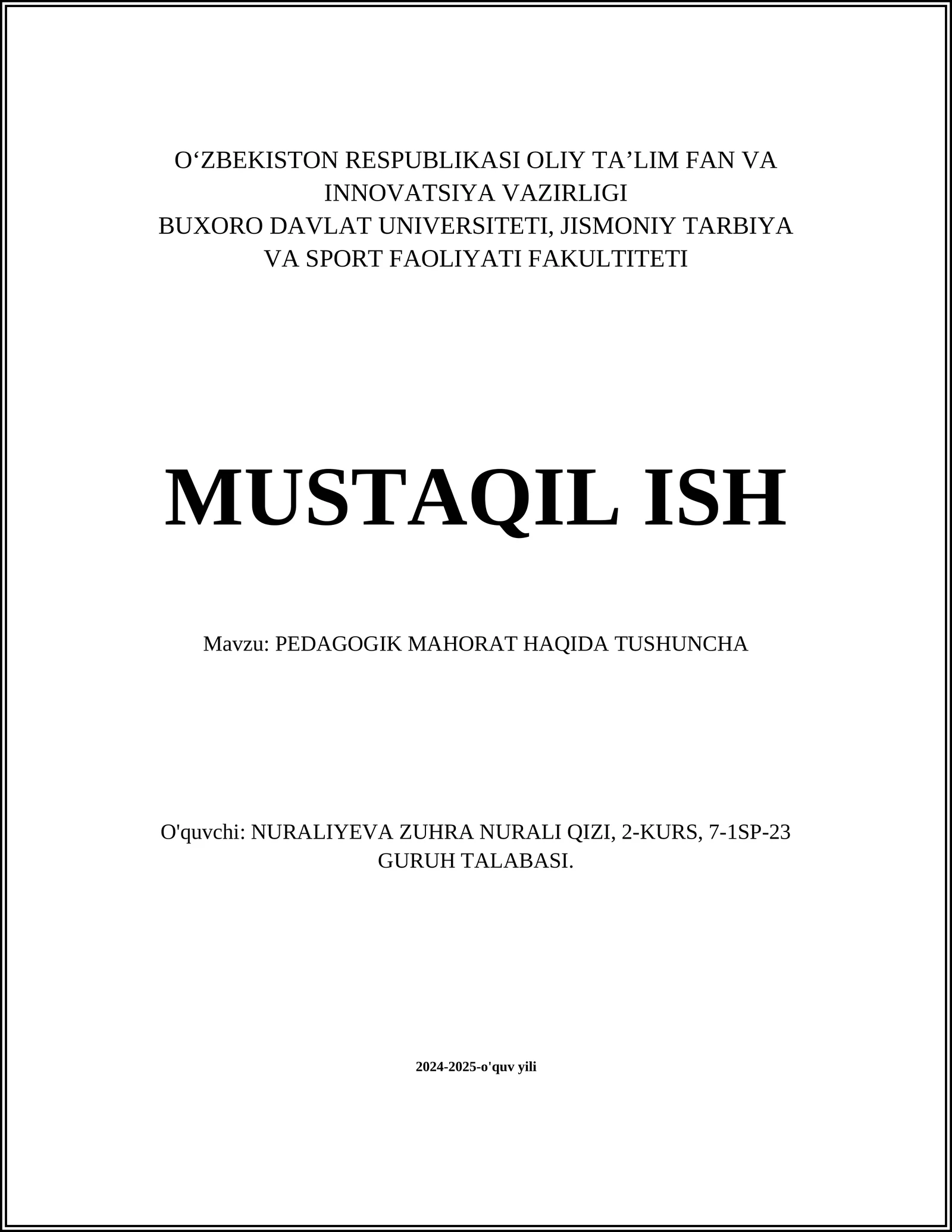 PEDAGOGIK MAHORAT HAQIDA TUSHUNCHA