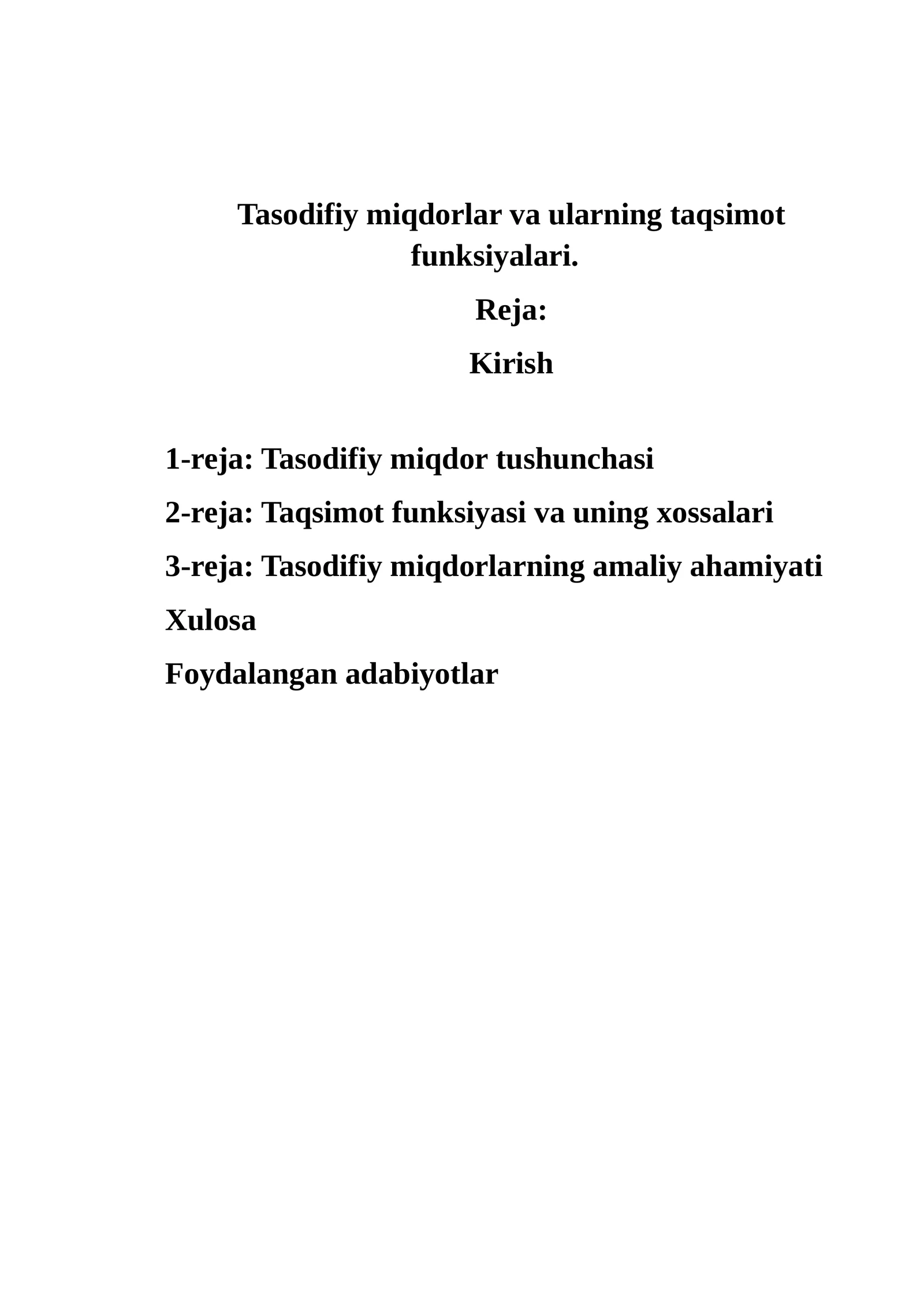 Tasodifiy miqdorlar va ularning taqsimot funksiyalari