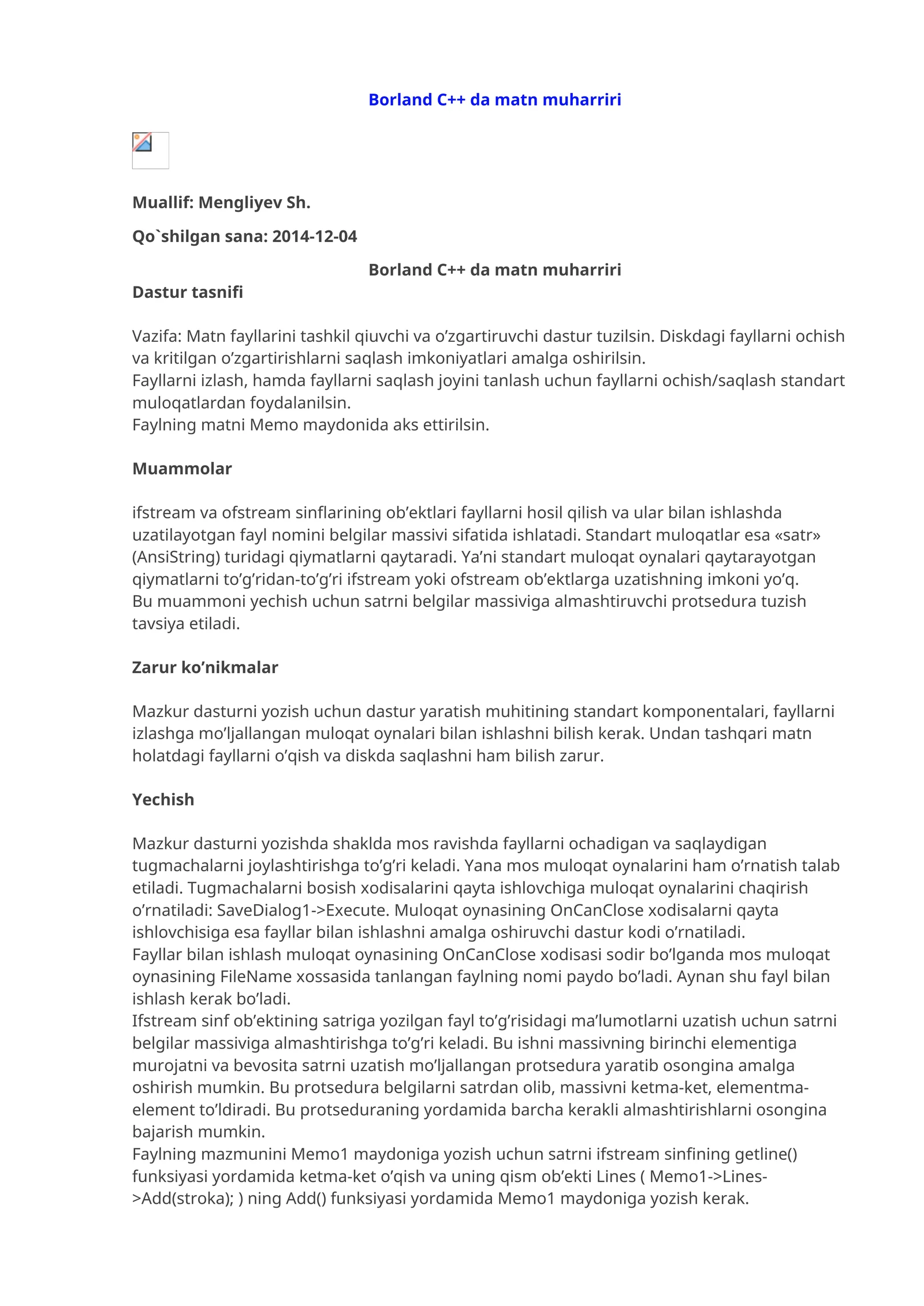 Borland C++ da matn muharriri