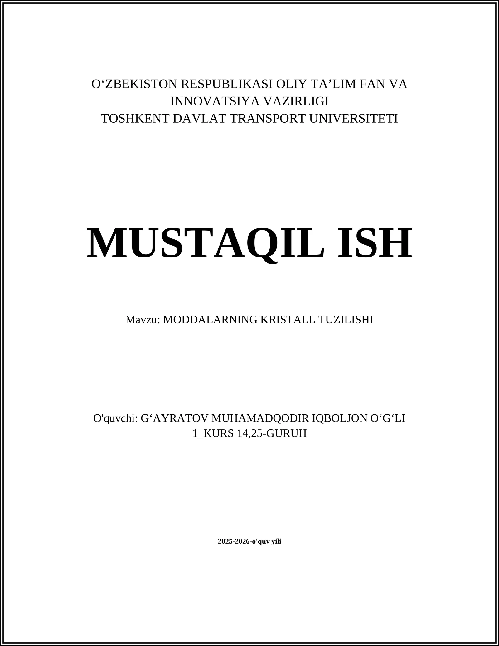 MODDALARNING KRISTALL TUZILISHI