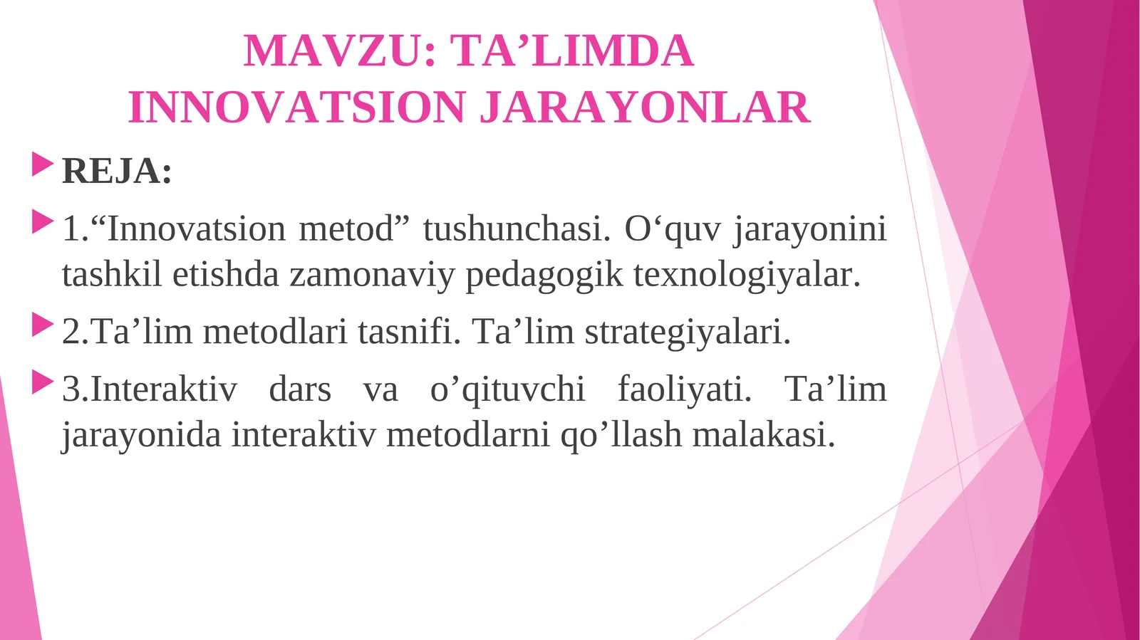 TA’LIMDA INNOVATSION JARAYONLAR