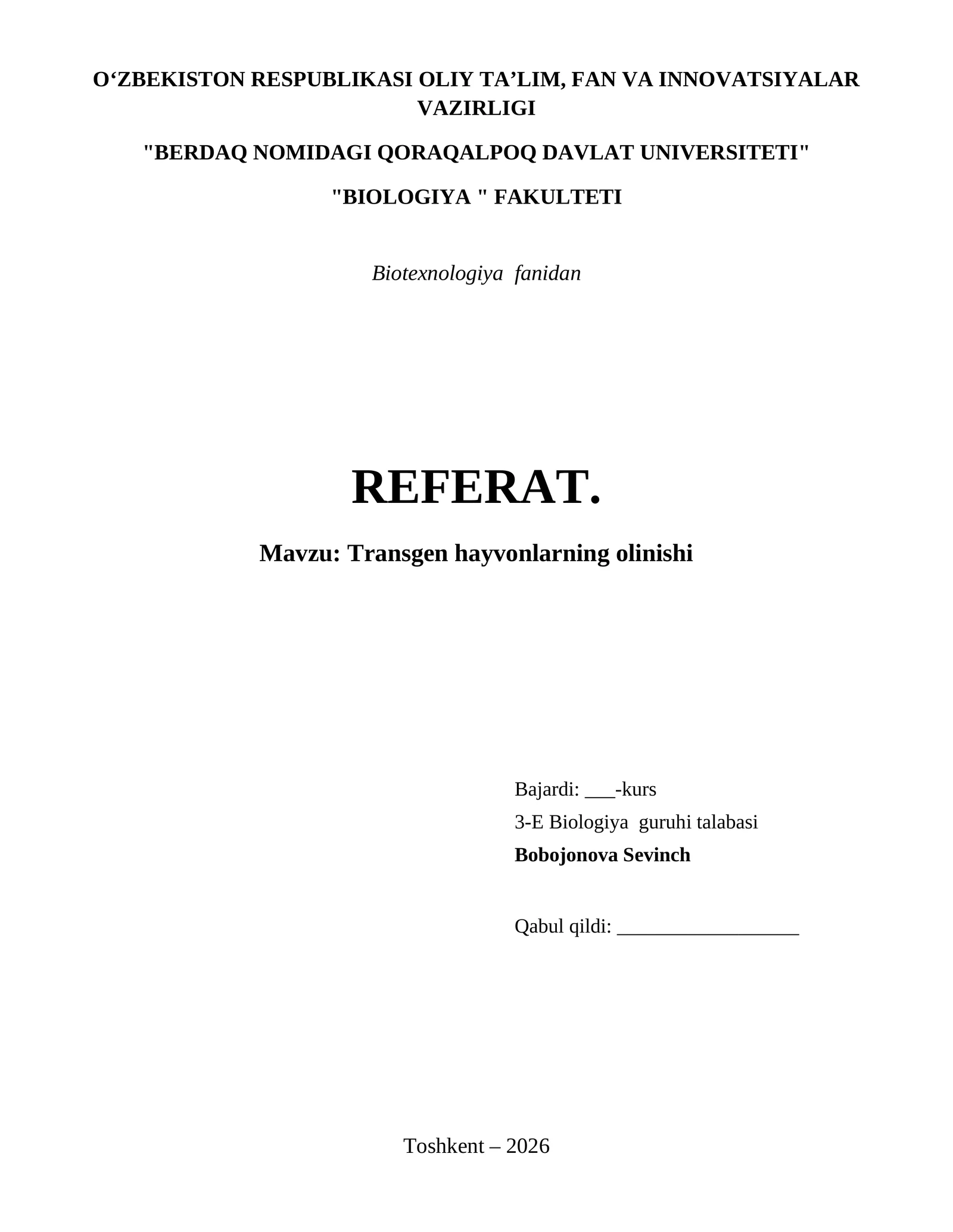 Transgen hayvonlarning olinishi
