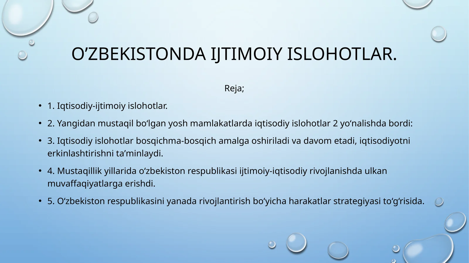 O’zbekistondaijtimoiyislohotlar