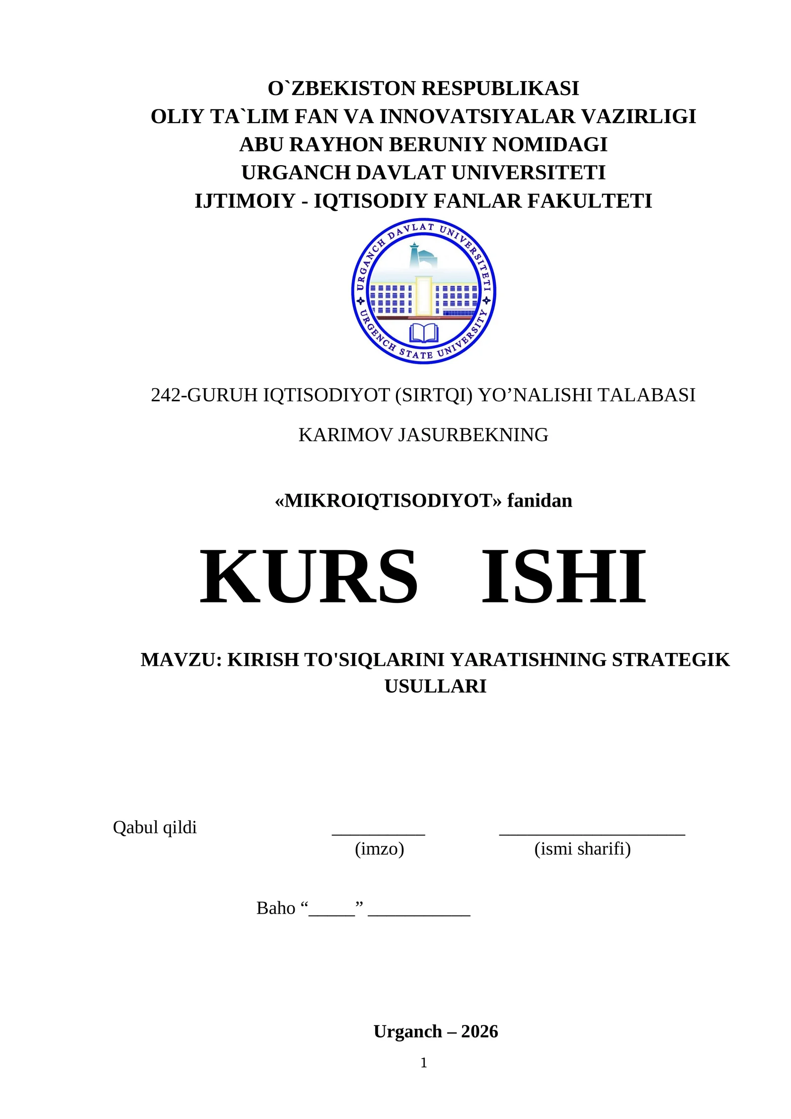 KIRISH TO'SIQLARINI YARATISHNING STRATEGIK USULLARI