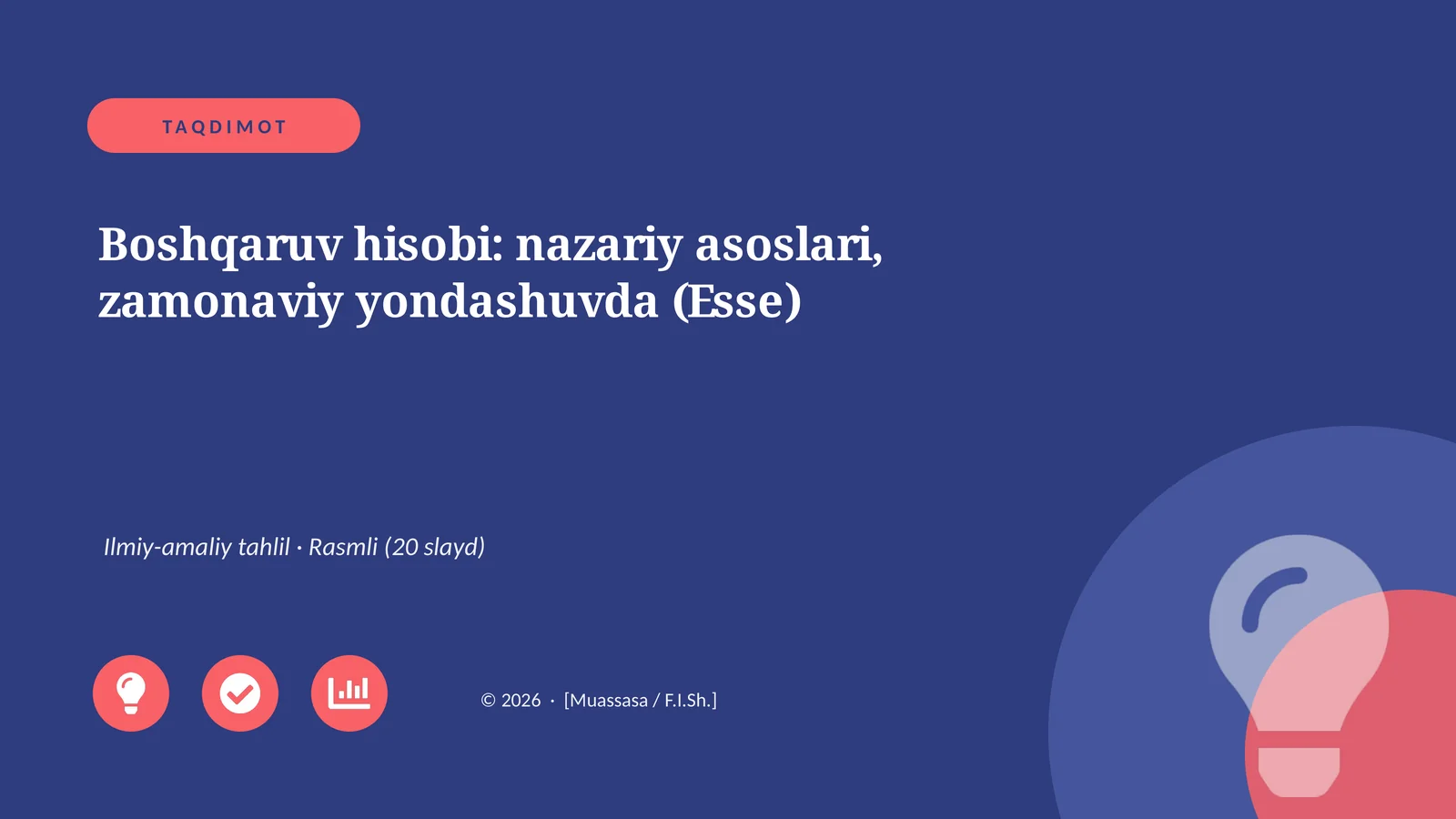 Boshqaruv hisobi: nazariy asoslari, zamonaviy yondashuvda (Esse)