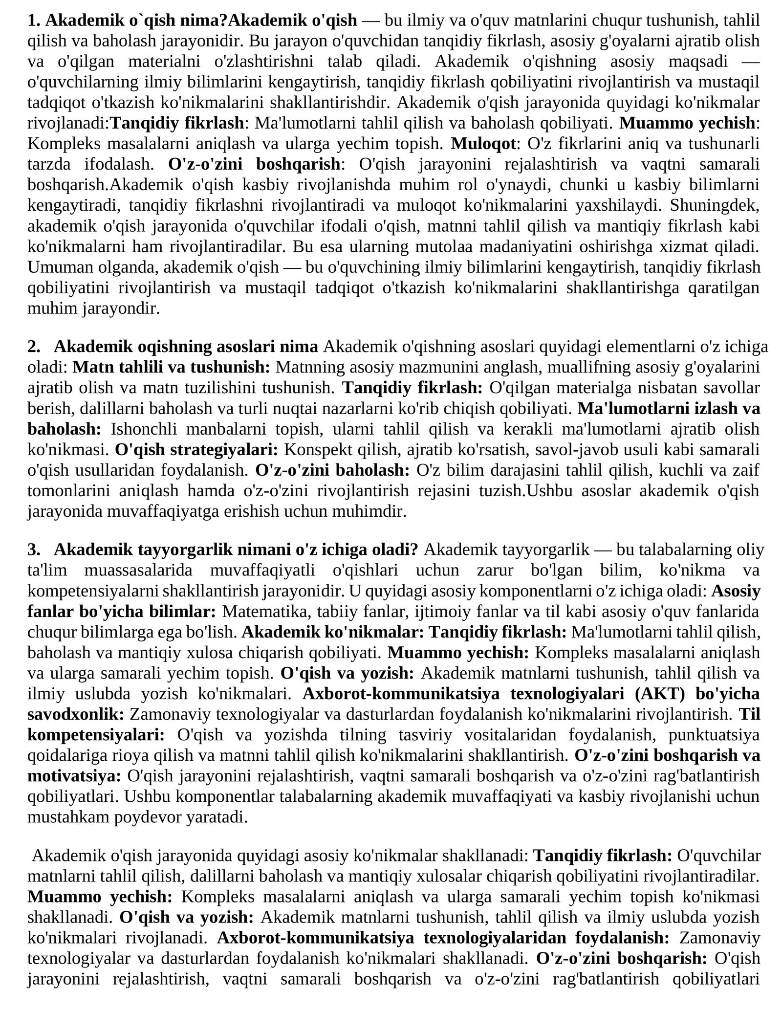 Akademik o`qish