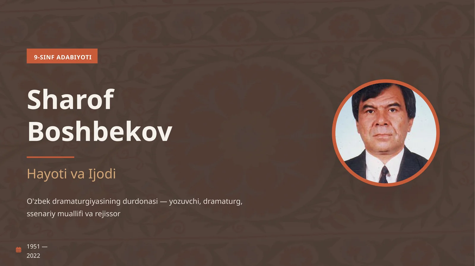 Sharof Boshbekov hayoti va Ijodi