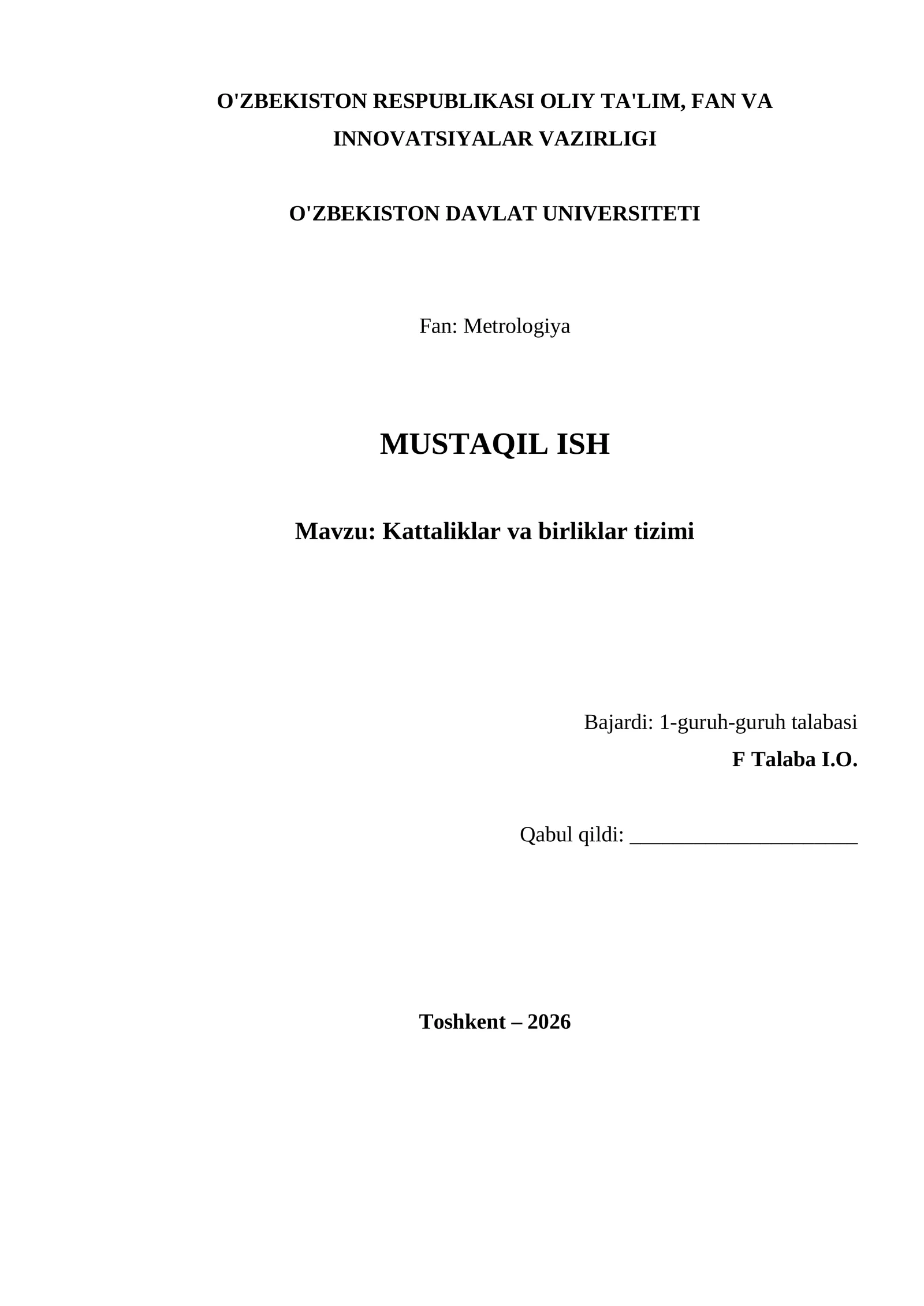 Kattaliklar va birliklar tizimi