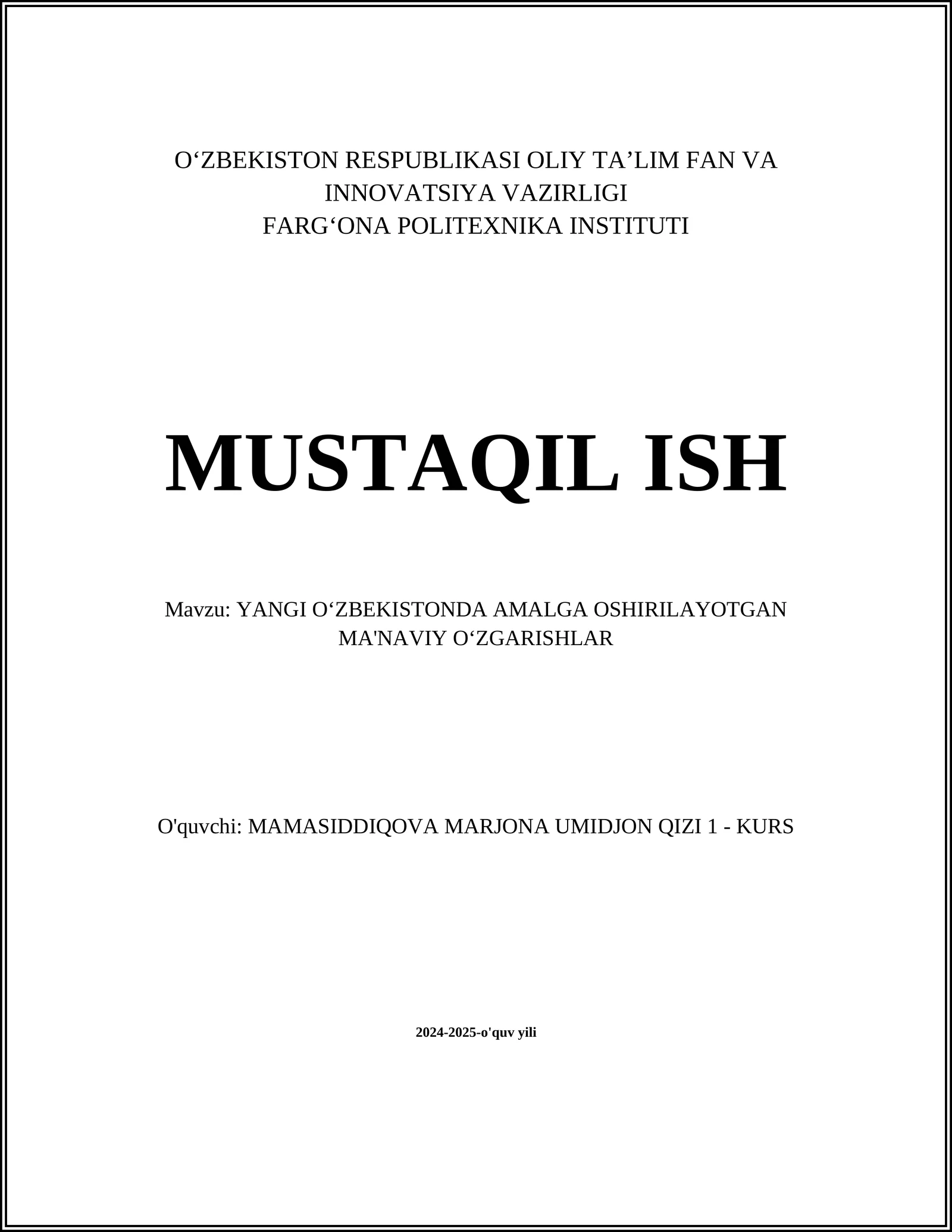 Yangi Oʻzbekistonda ma'naviyatni rivojlantirish strategiyalari