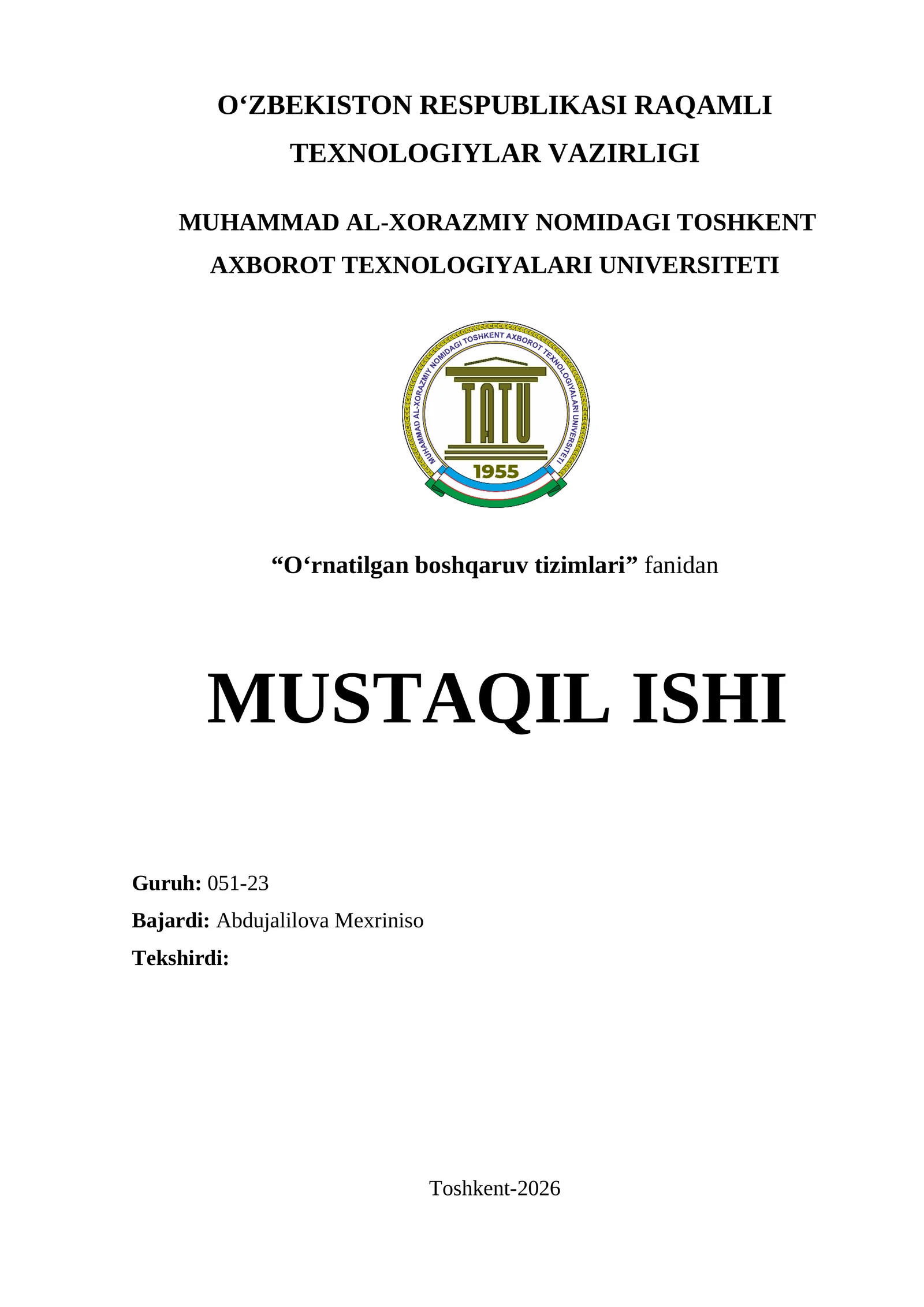 Mikrokontroller arxitekturasi, buyruqlar sikli va registrlar tizimi. Arduino asosida aqlli svetofor boshqaruv tizimini ishlab chiqish.