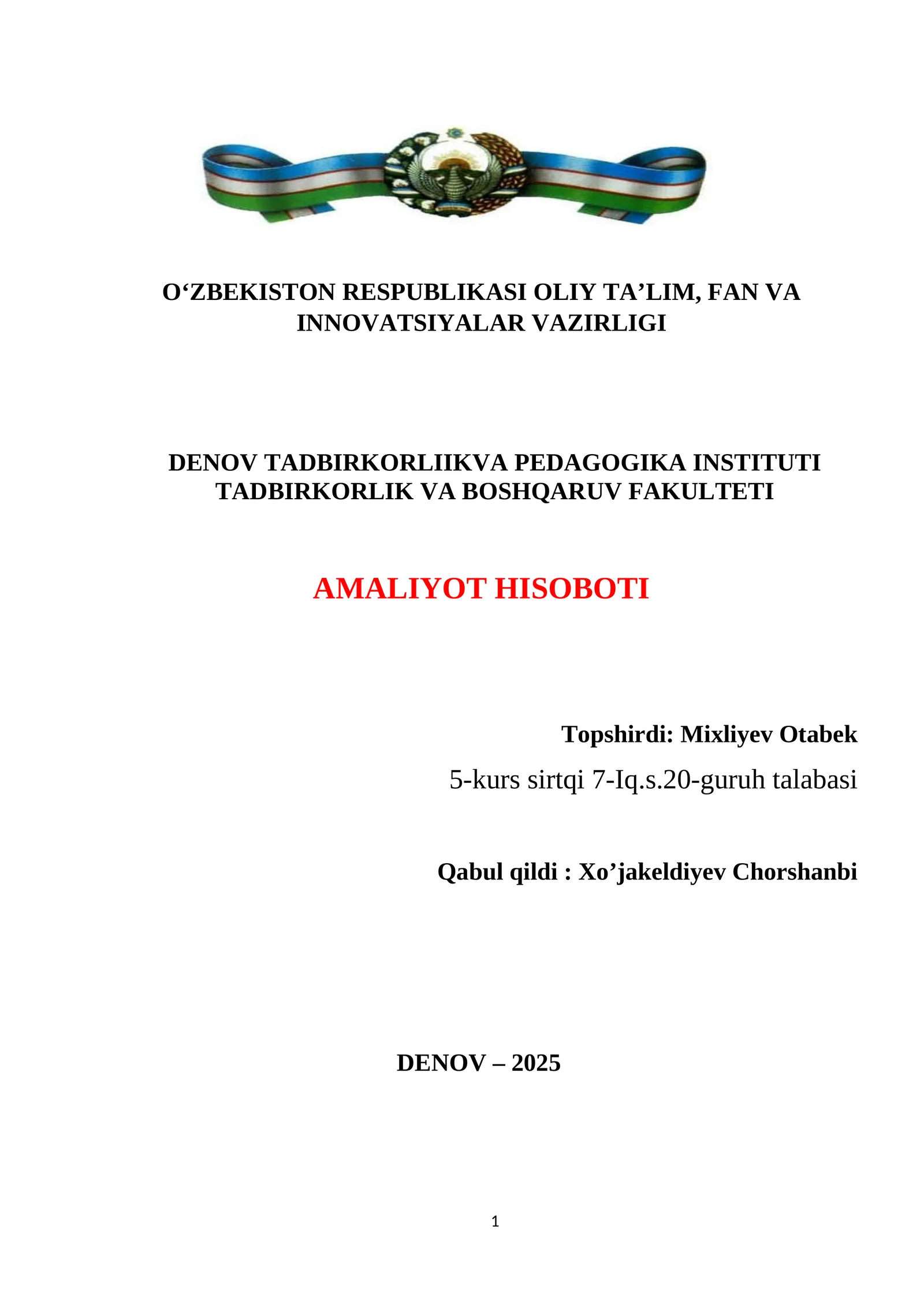 Buxgalteriya AMALIYOT HISOBOTI