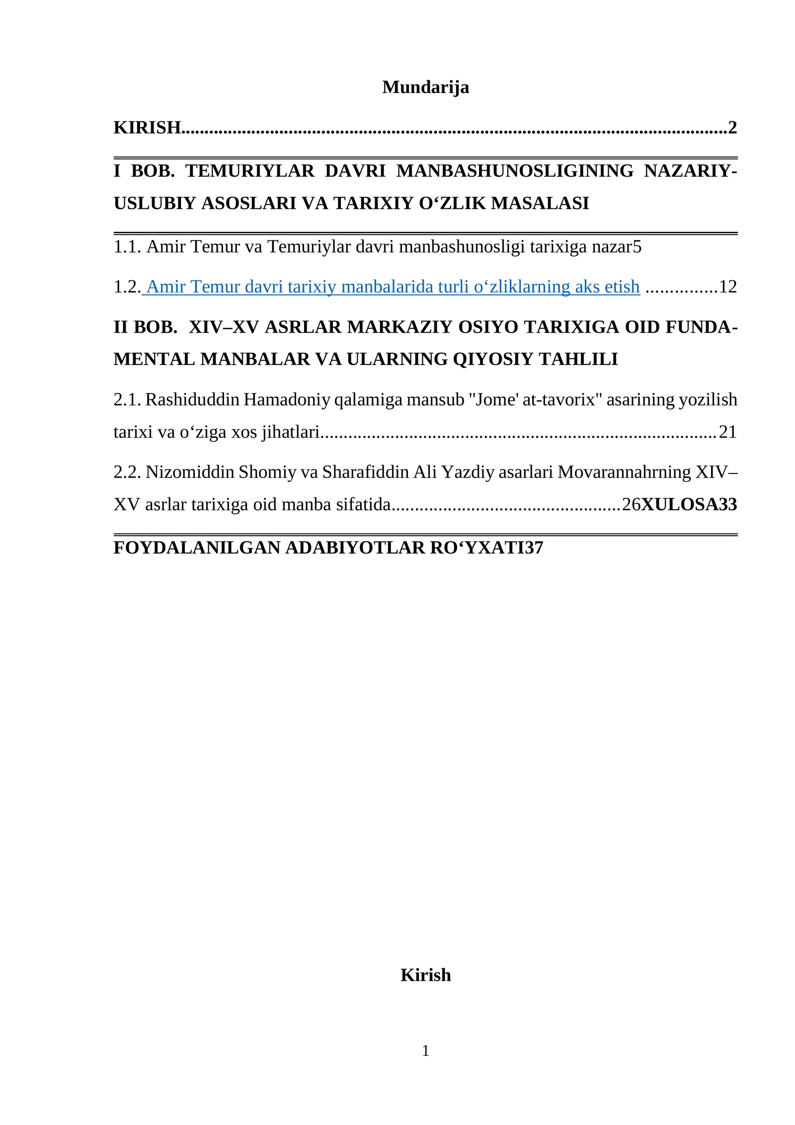 AMIR TEMUR VA TEMURIYLAR DAVRI MANBASHUNOSLIGI