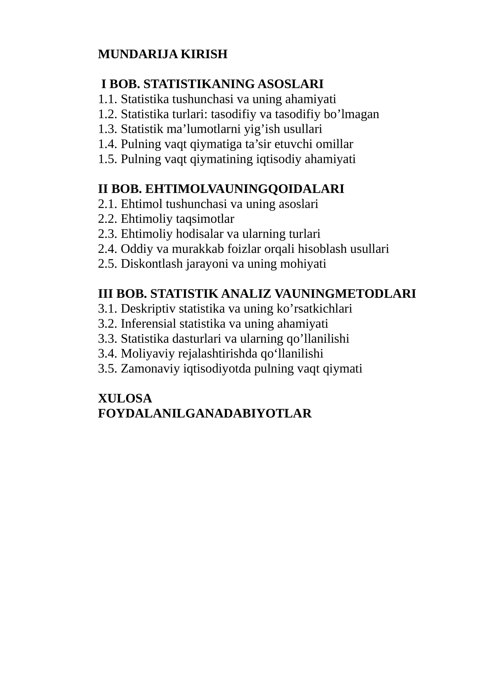 STATISTIKANING ASOSLARI