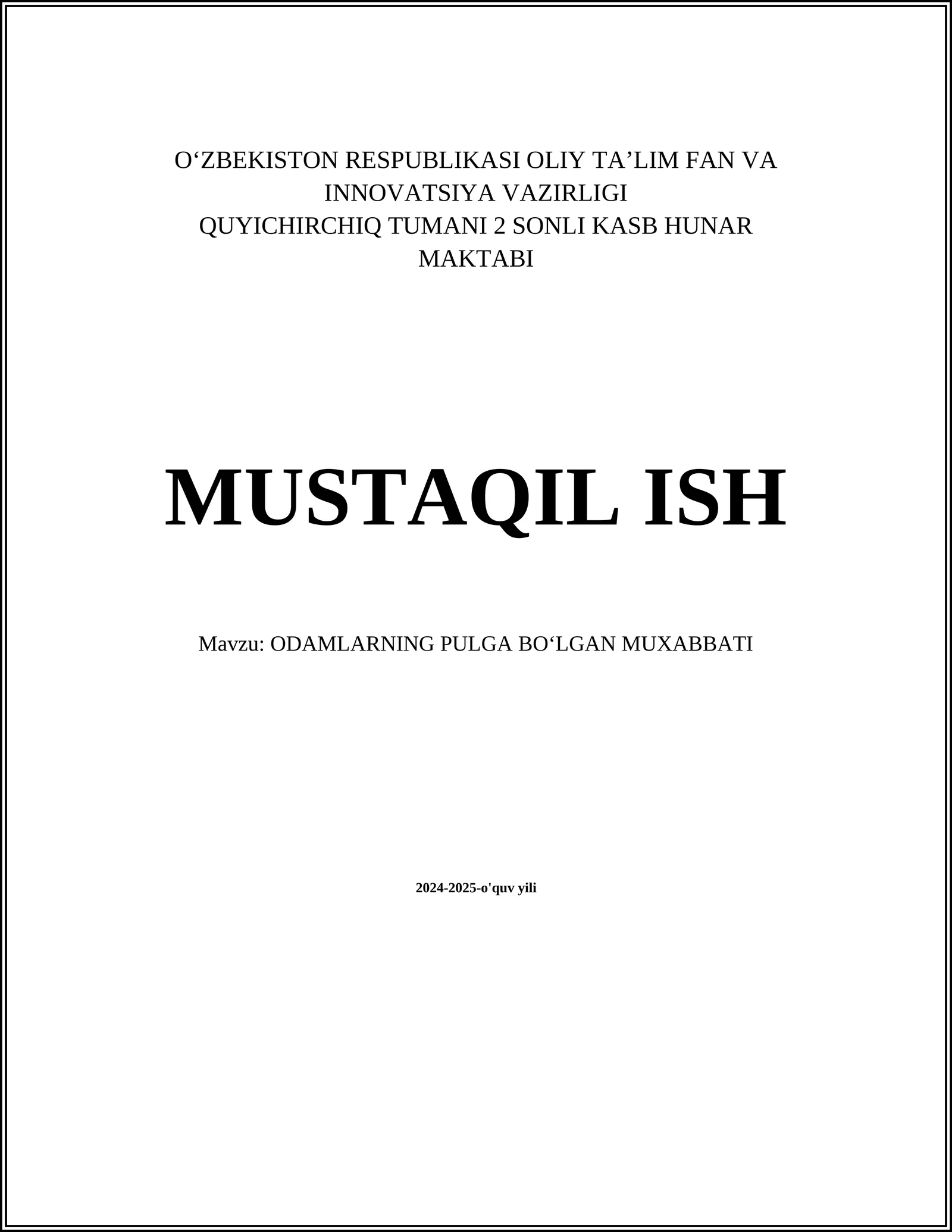 ODAMLARNING PULGA BOʻLGAN MUXABBATI