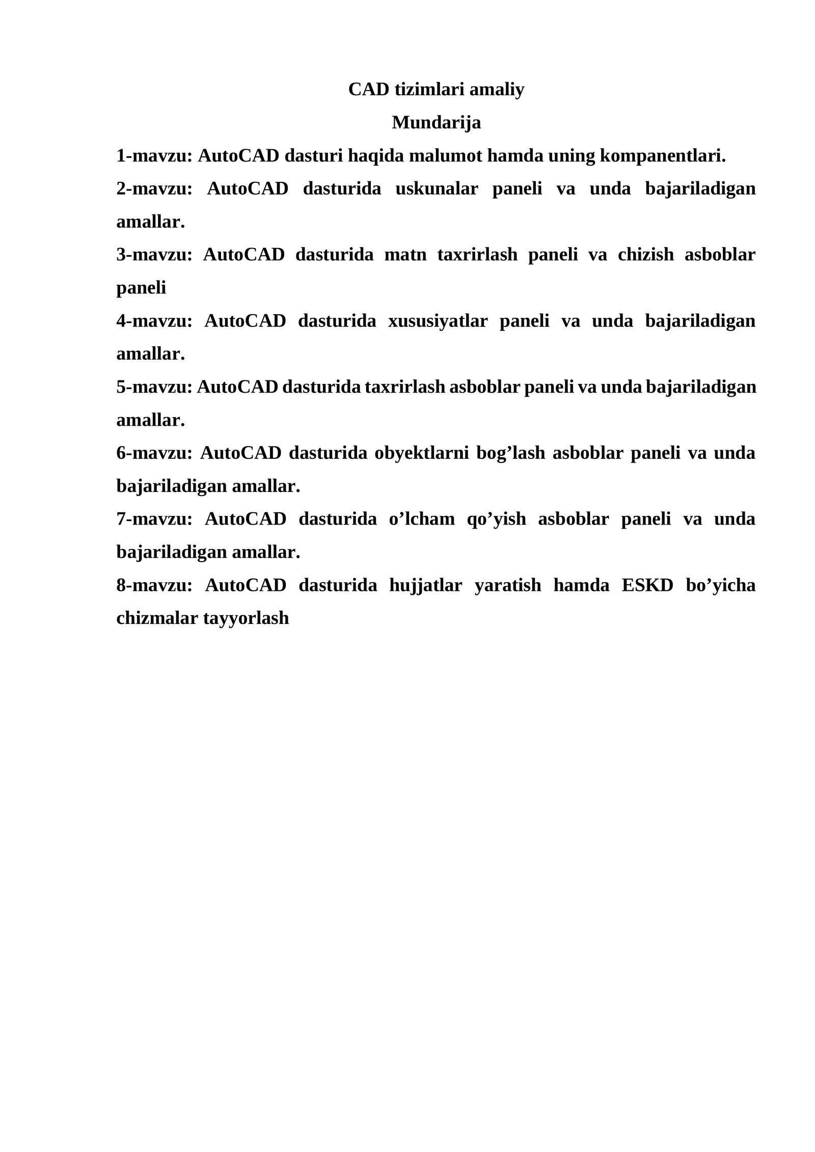 CAD tizimlari amaliy