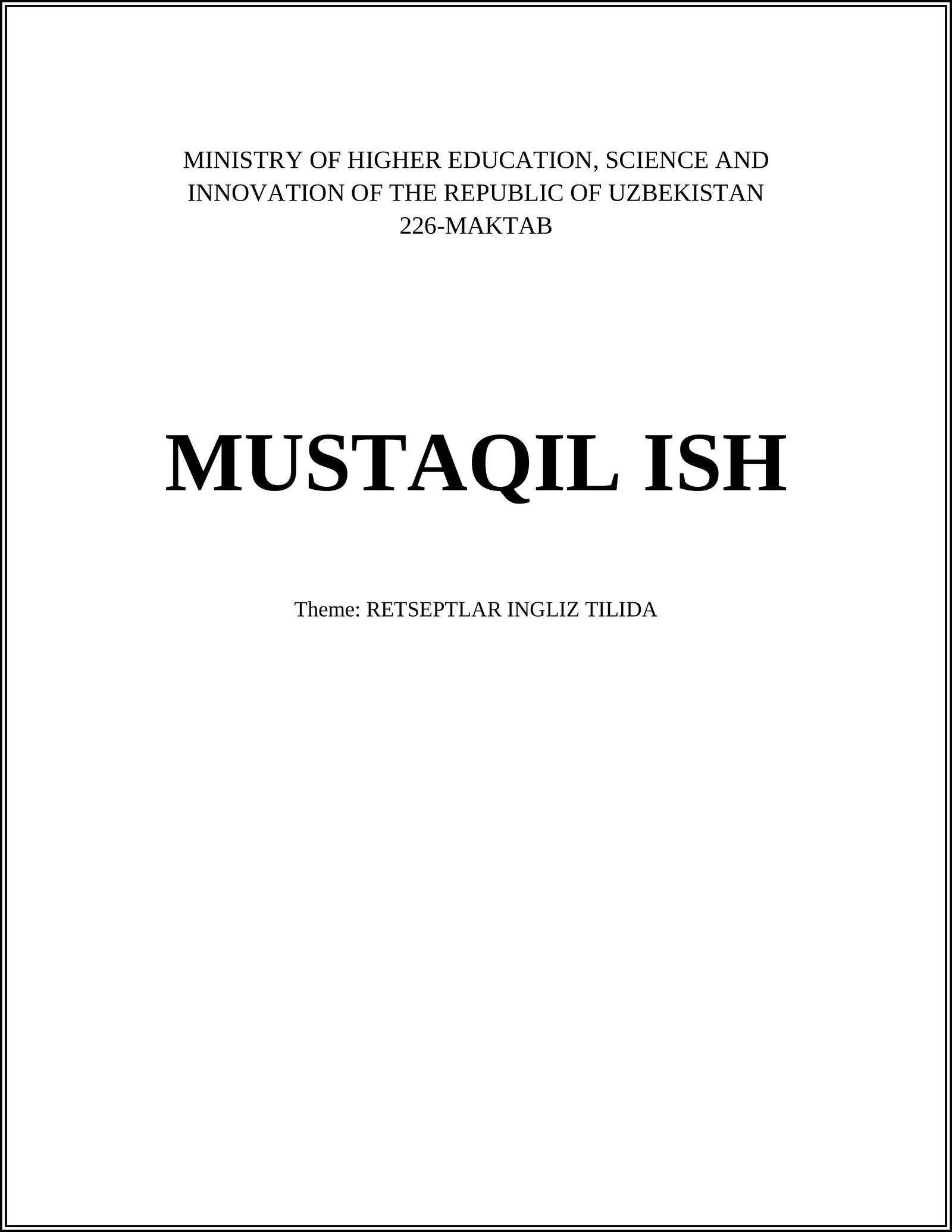 RETSEPTLAR INGLIZ TILIDA