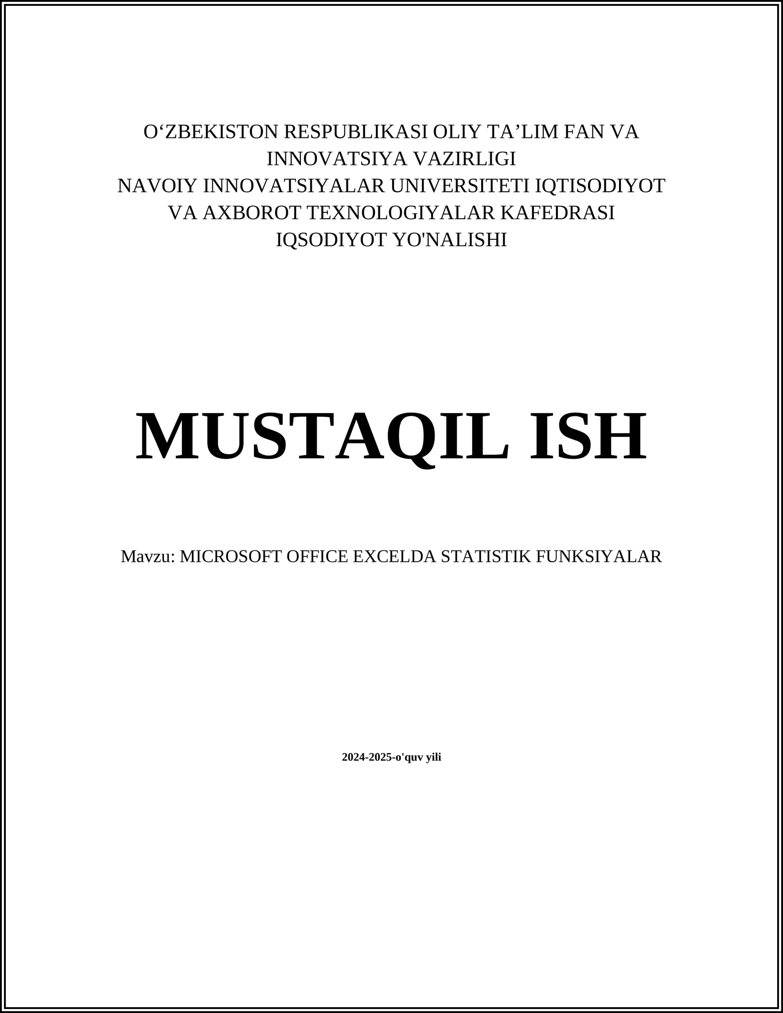 MICROSOFT OFFICE EXCELDA STATISTIK FUNKSIYALAR