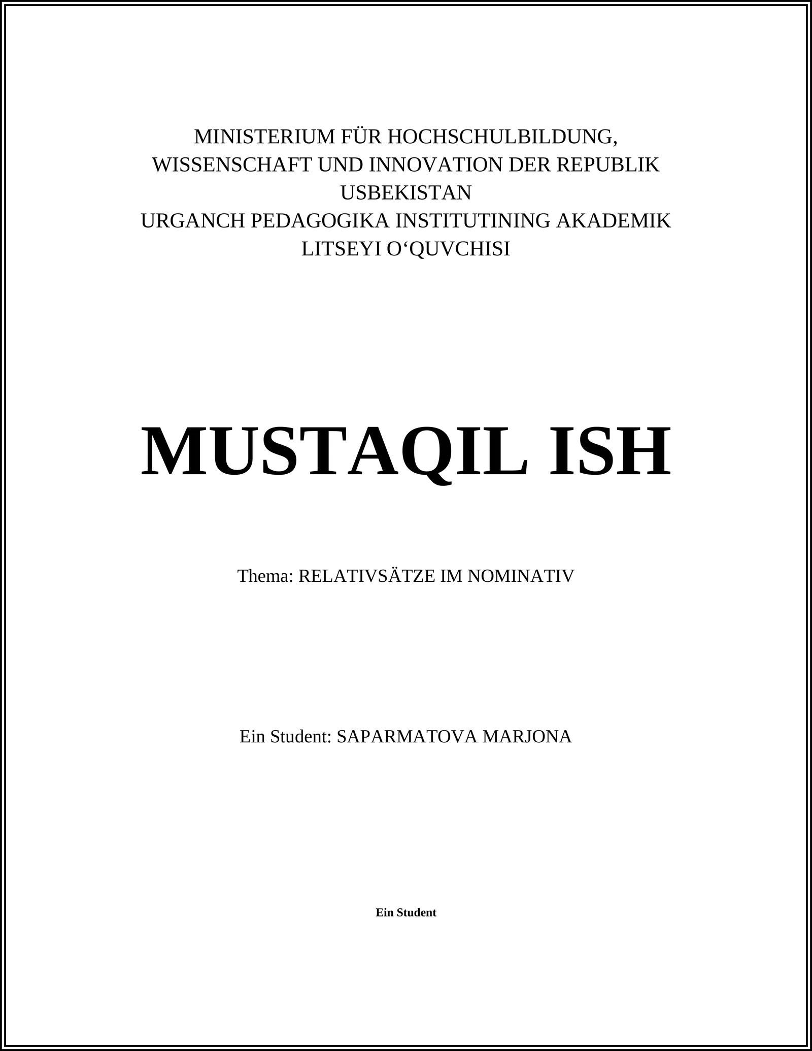 RELATIVSÄTZE IM NOMINATIV