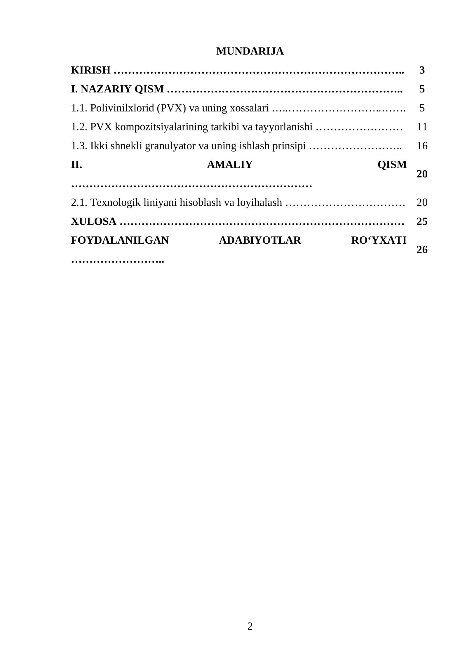 Quvvati Q=750 kg/soat bo‘lgan PVX dan granula ishlab chiqaradigan 2 shnekli granulyatorni loyihalash