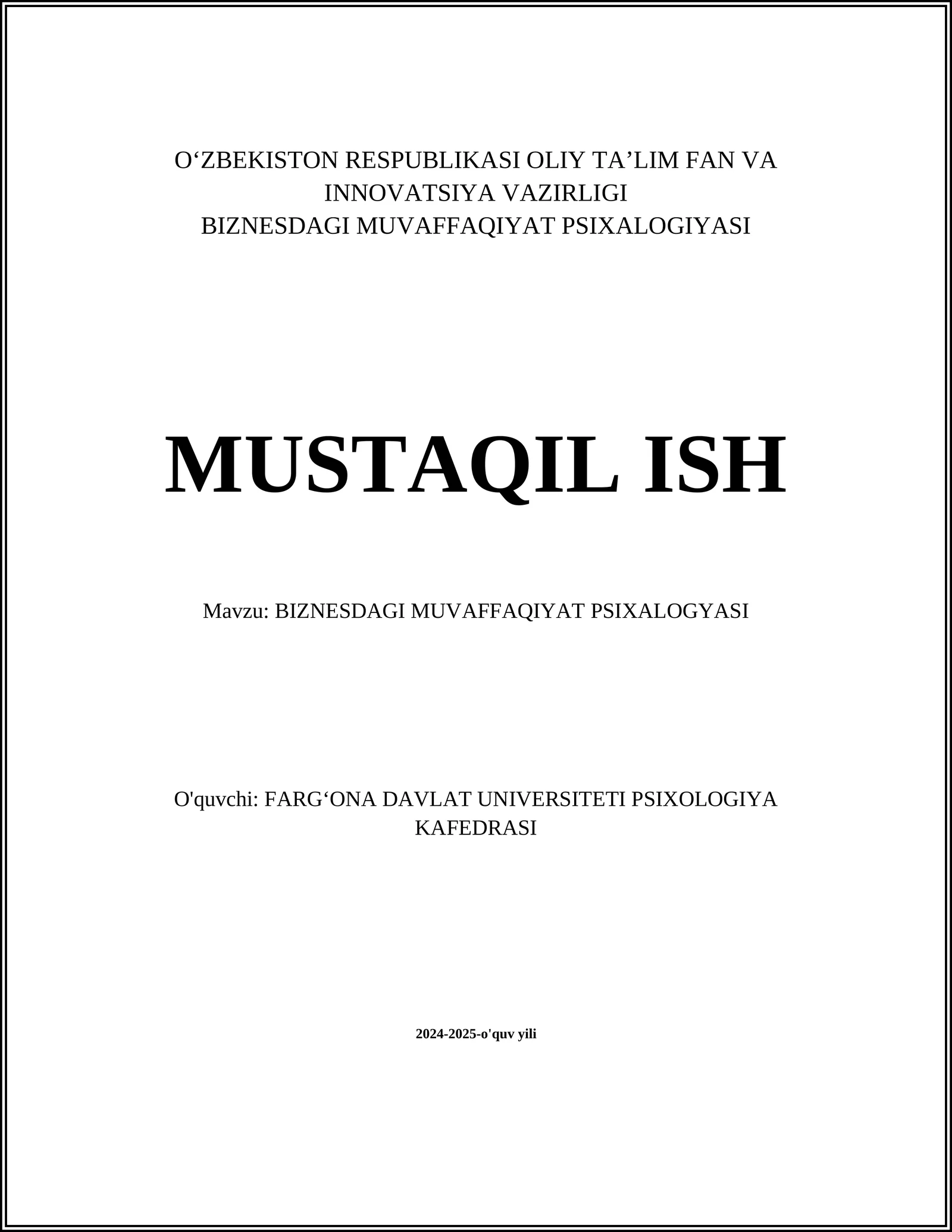 BIZNESDAGI MUVAFFAQIYAT PSIXALOGIYASI