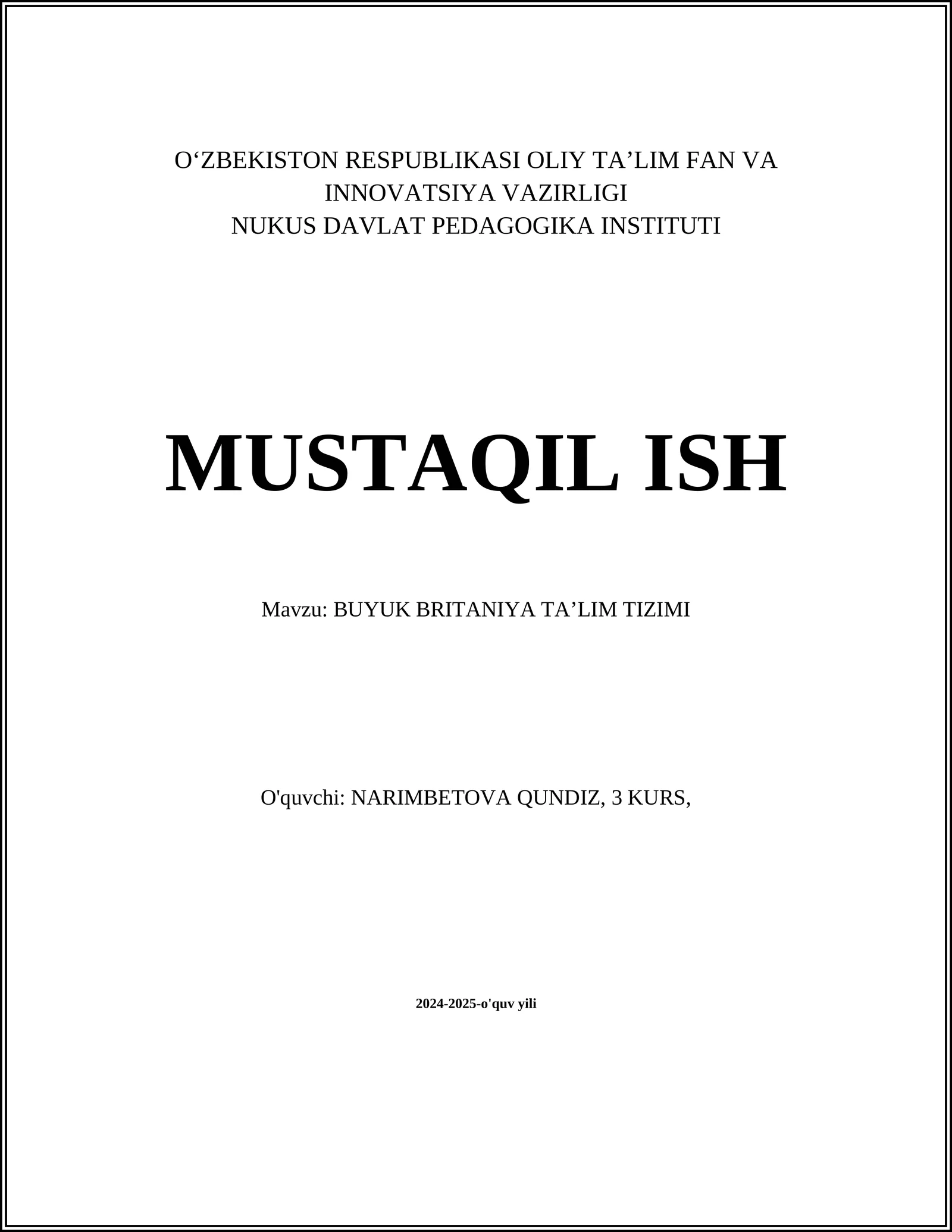 BUYUK BRITANIYA TAʼLIM TIZIMI
