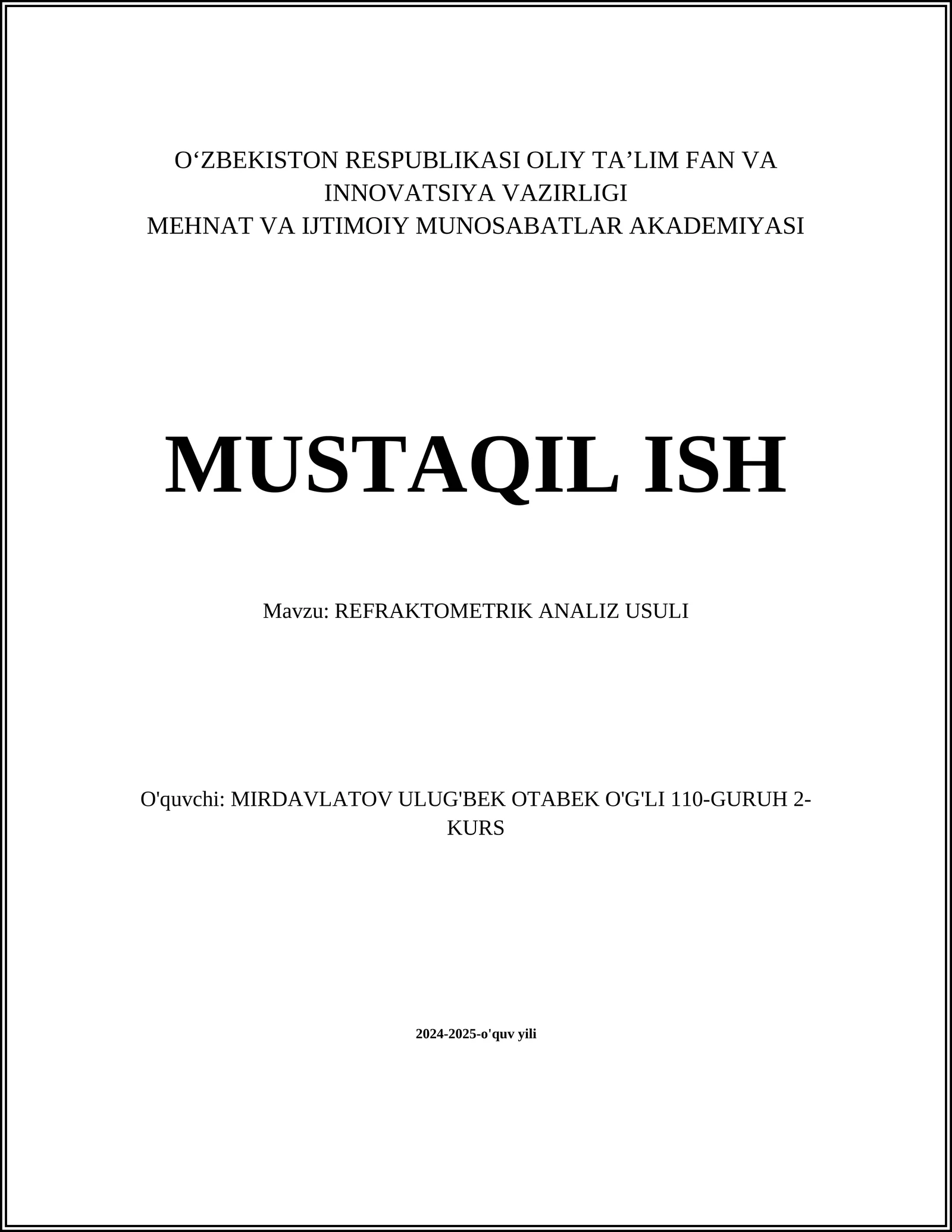 REFRAKTOMETRIK ANALIZ USULI