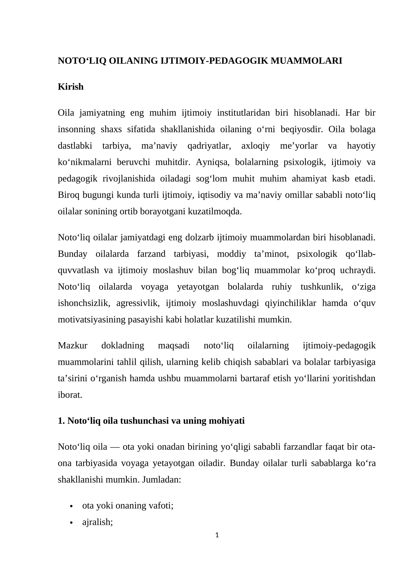 NOTO‘LIQ OILANING IJTIMOIY-PEDAGOGIK MUAMMOLARI