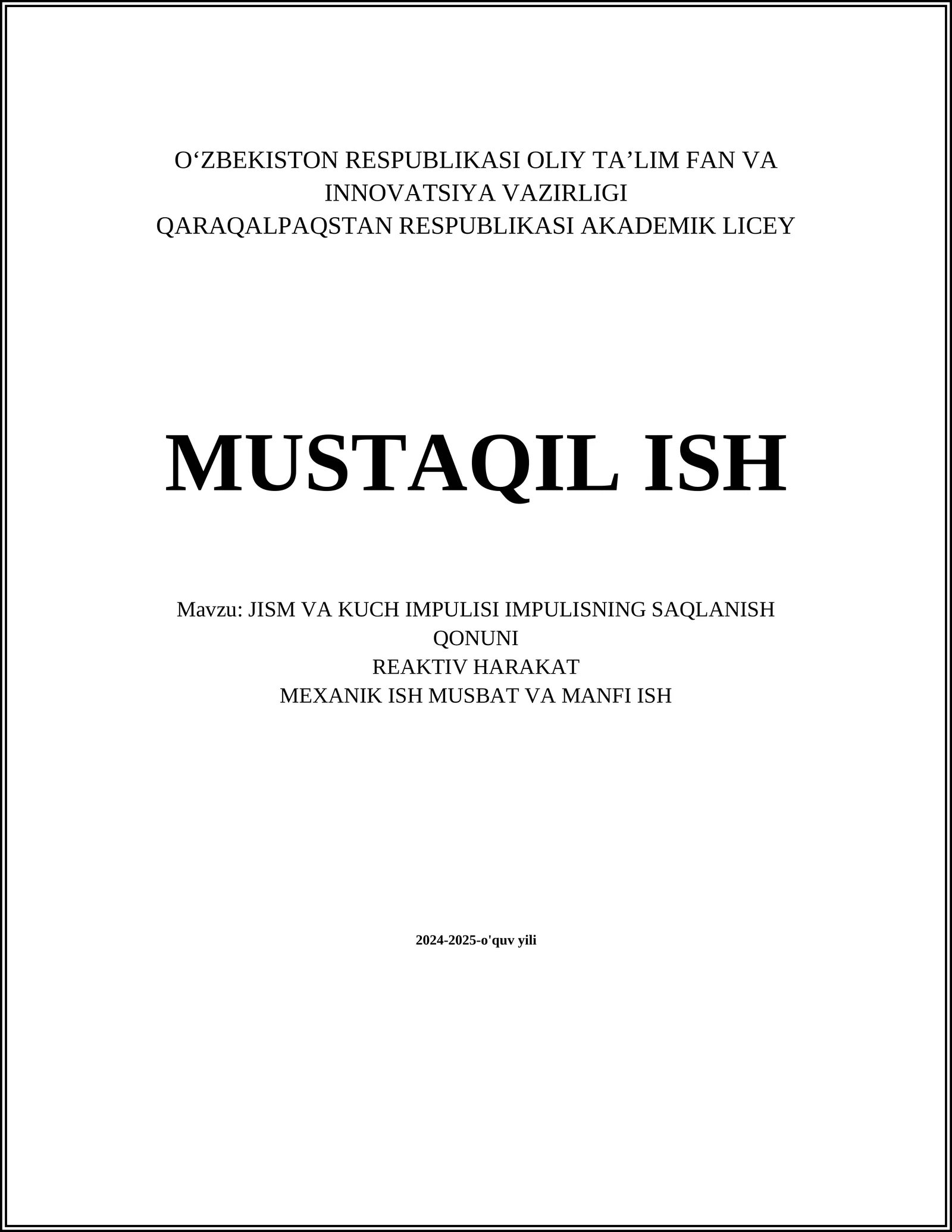 JISM VA KUCH IMPULISI IMPULISNING SAQLANISH QONUNI