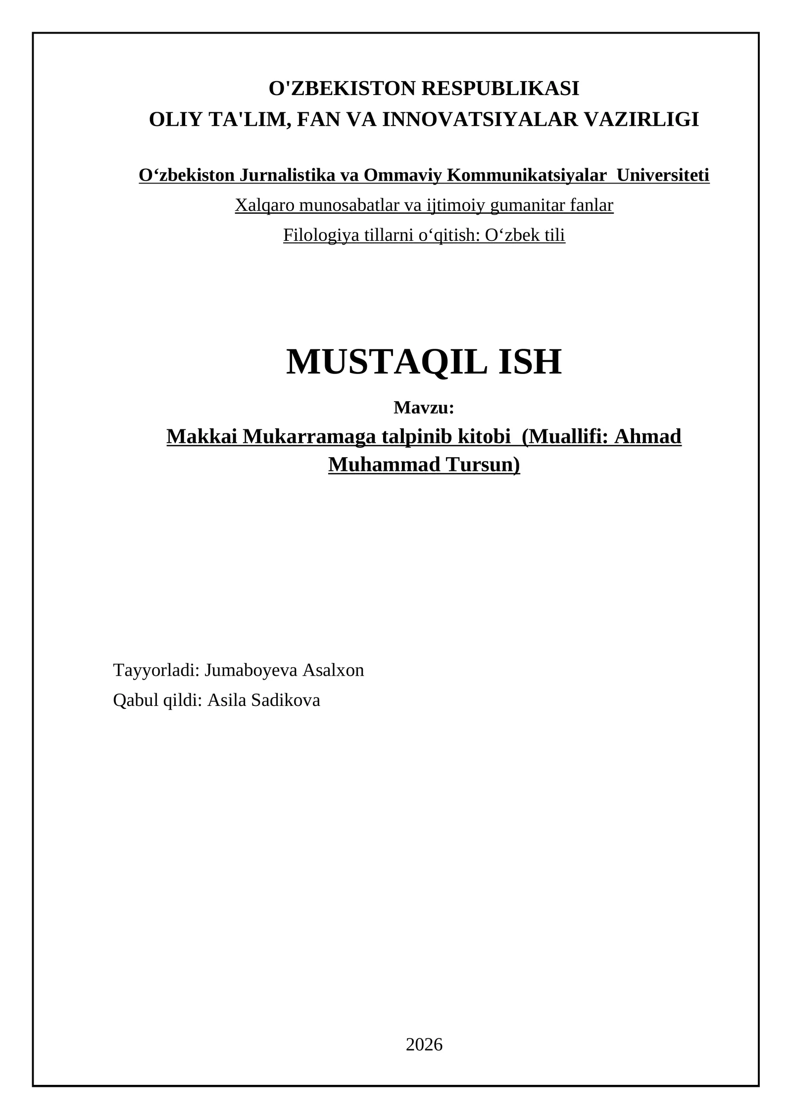 Makkai Mukarramaga talpinib kitobi (Muallifi: Ahmad Muhammad Tursun)