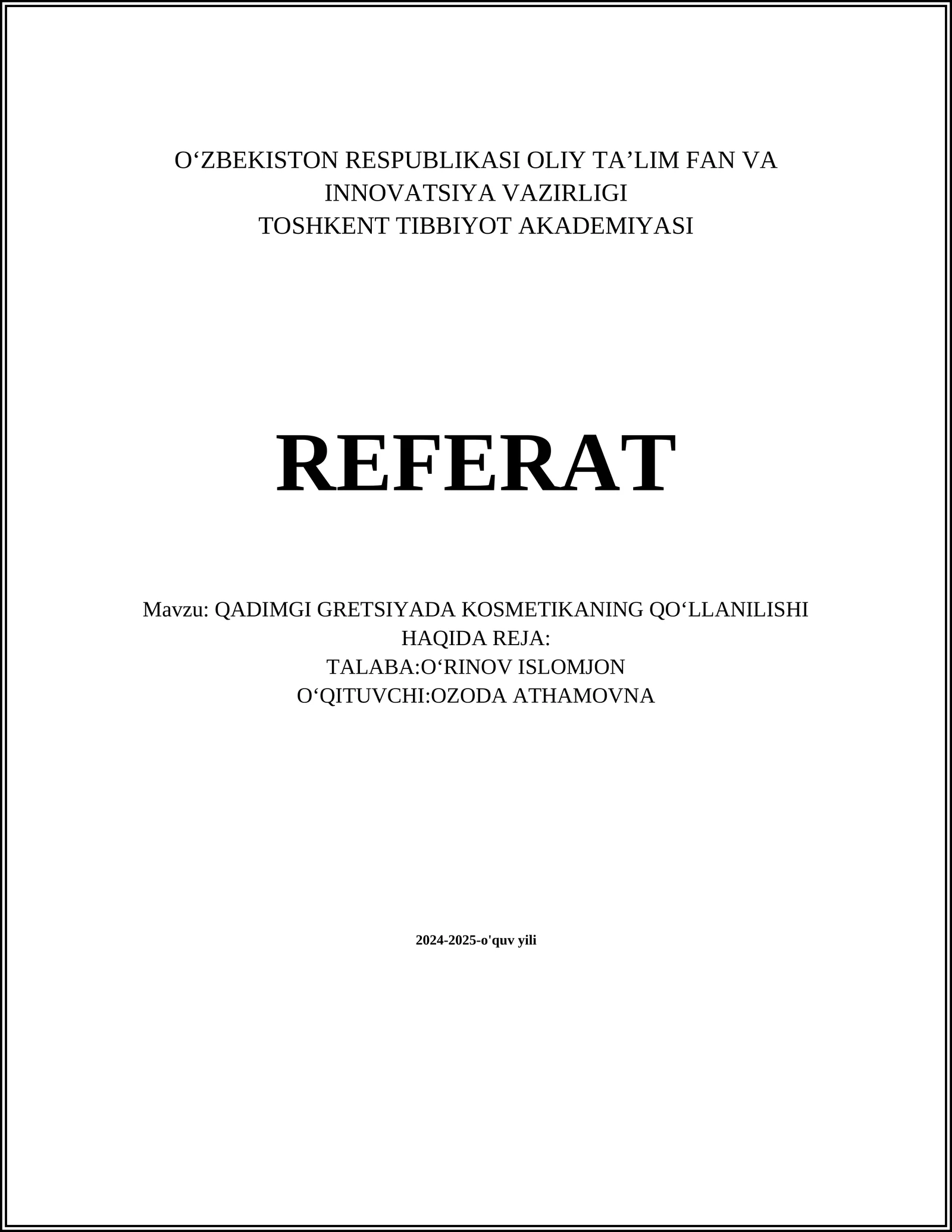 QADIMGI GRETSIYADA KOSMETIKANING QO‘LLANILISHI