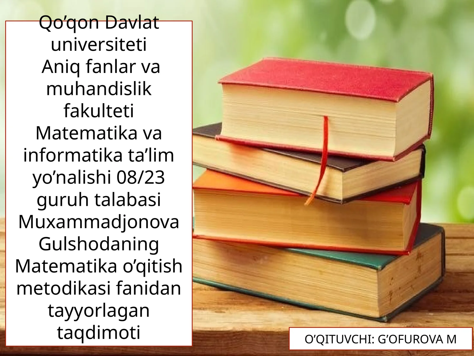 Matematika o’qitish metodikasi