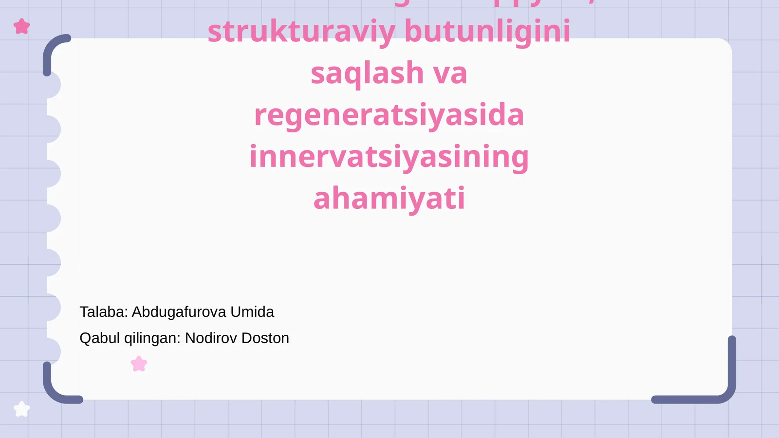 Mushaklarning taraqqiyoti, strukturaviy butunligini saqlash va regeneratsiyasida innervatsiyasining ahamiyati