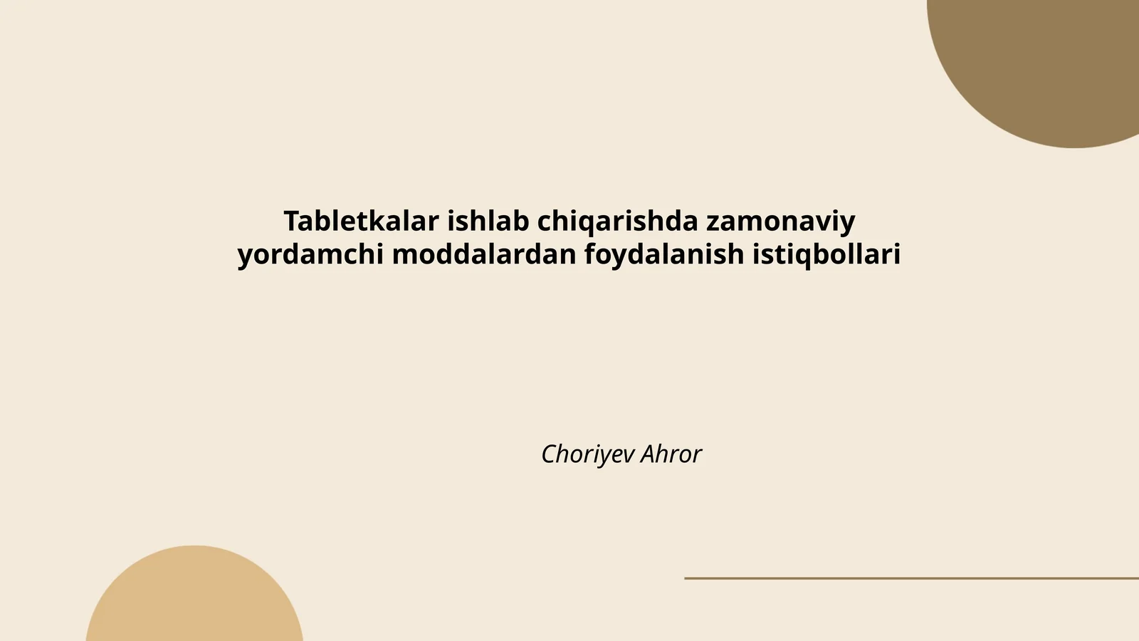 Tabletakalar ishlab chiqarishda zamonaviy yordamchi moddalardan foydalanish istiqbollari