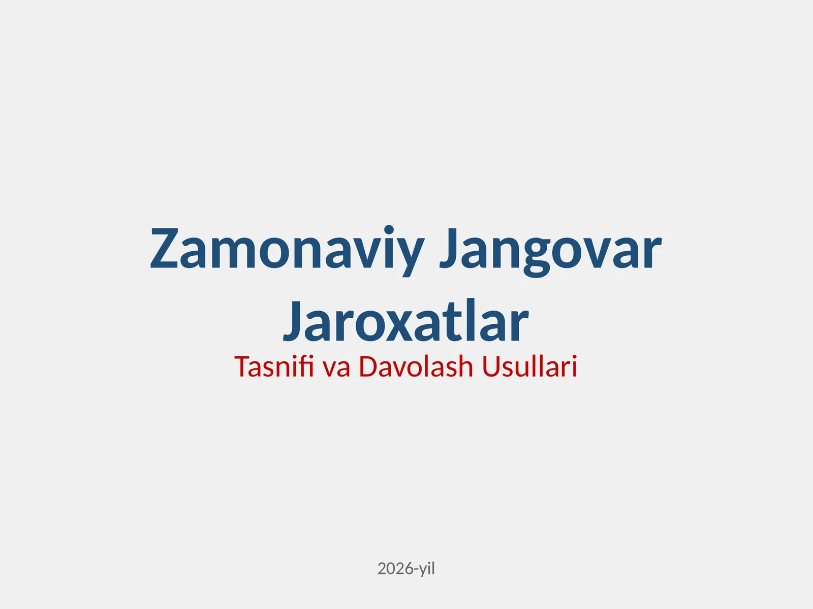 Zamonaviy sharoitlarda qo'llaniladigan jangovar jaroxatlovchi vositalardan xosil,o'lgan jaroxatlarni