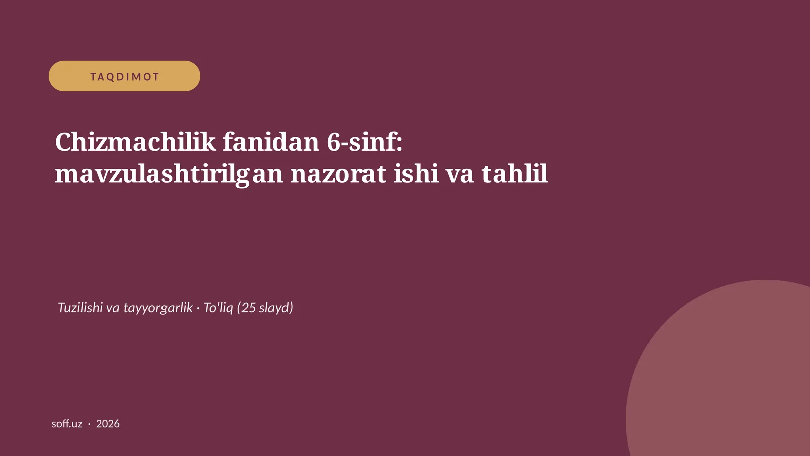 Chizmachilik fanidan 6-sinf: mavzulashtirilgan nazorat ishi va tahlil