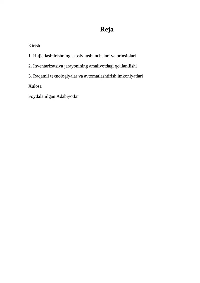 Hujjatlashtirish va inventarizatsiya