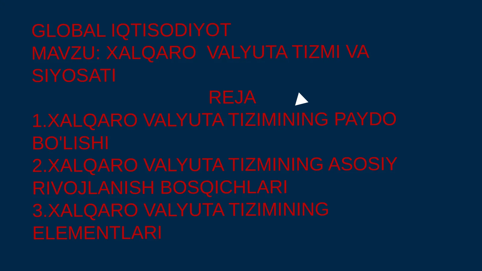 XALQARO VALYUTA TIZIMI VA SIYOSATI