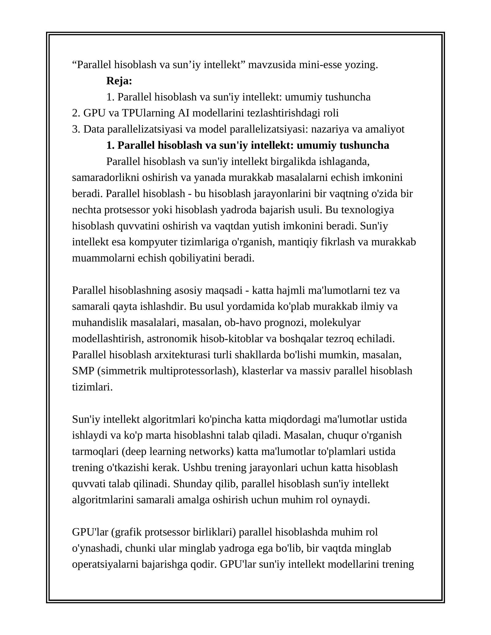 Parallel hisoblash va sun'iy intellekt