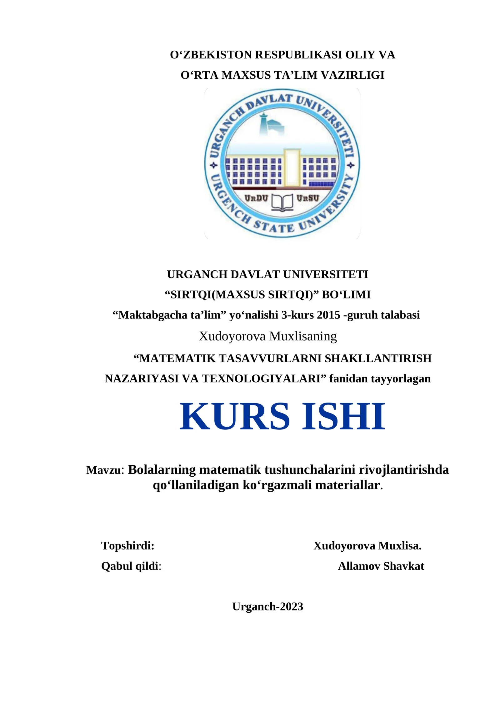 Bolalarning matematik tushunchalarini rivojlantirishda qo‘llaniladigan ko‘rgazmali materiallar