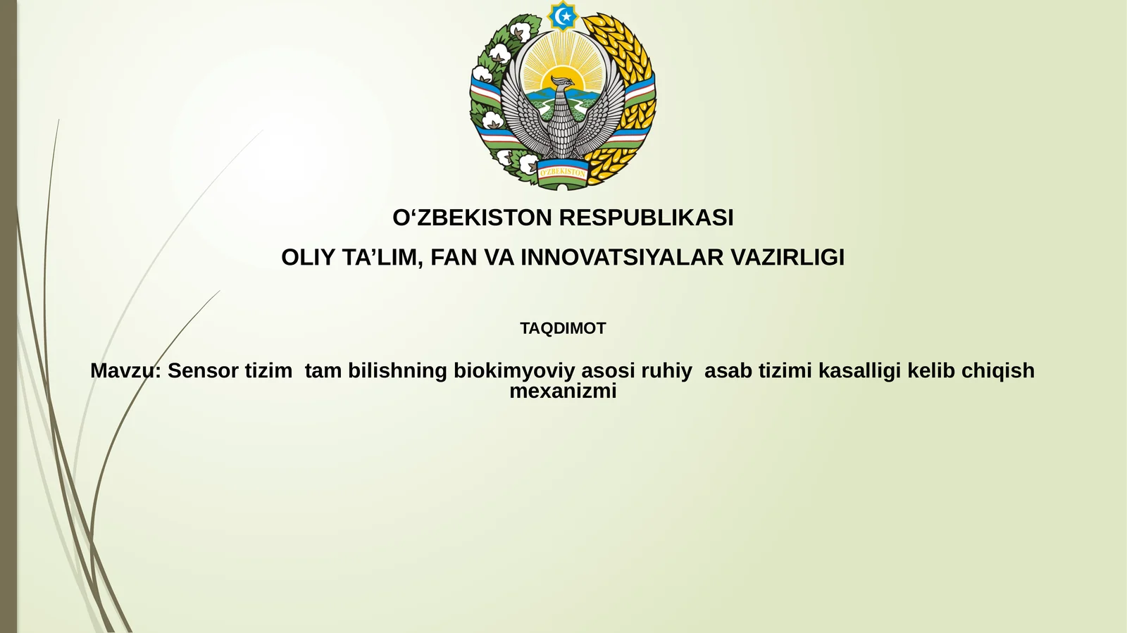 Sensortizimtambilishningbiokimyoviyasosiruhiyasabtizimikasalligikelibchiqishmexanizmi