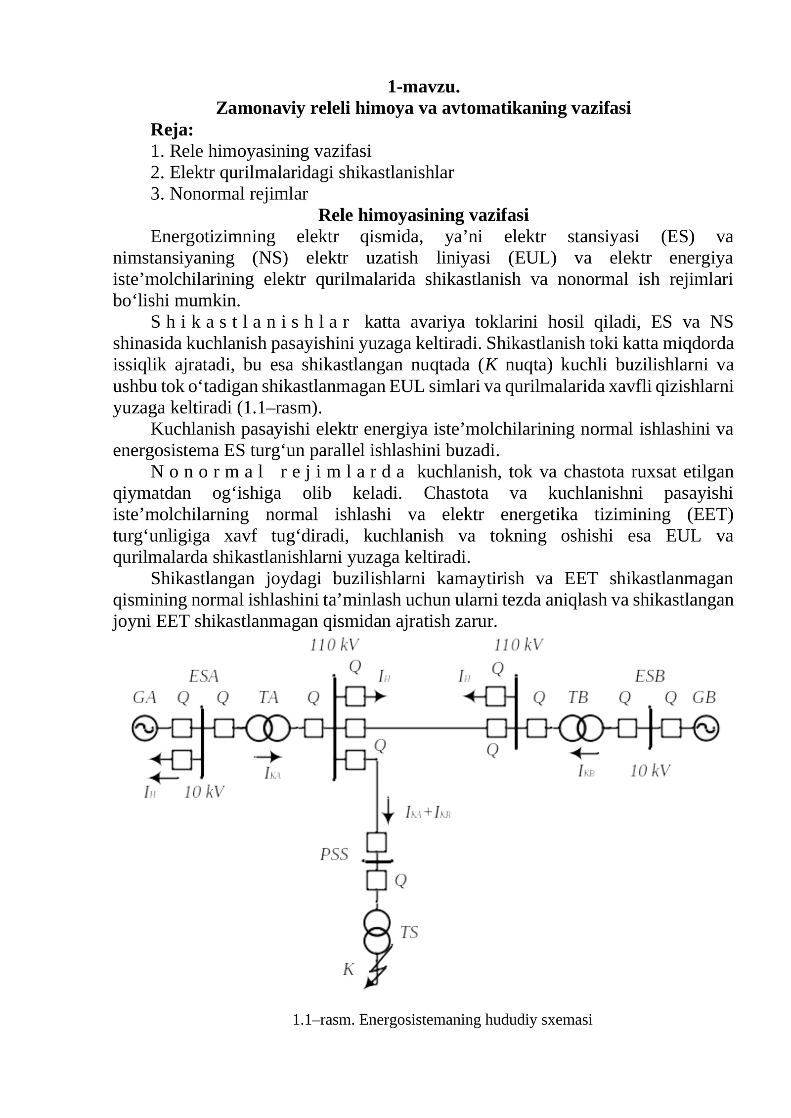 Zamonaviy releli himoya va avtomatikaning vazifasi
