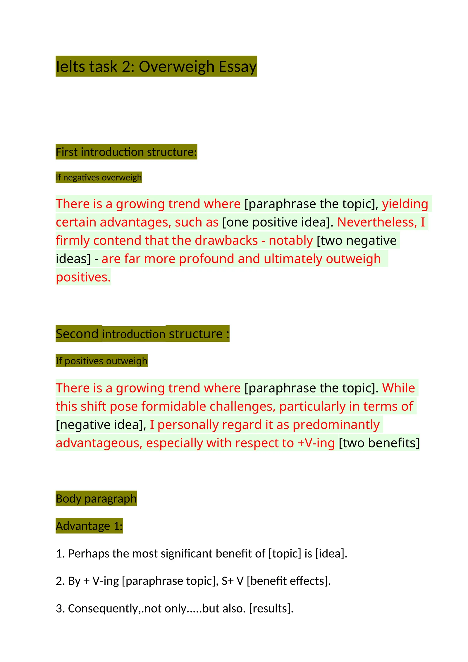 IELTS Task 2: Overweigh Essay